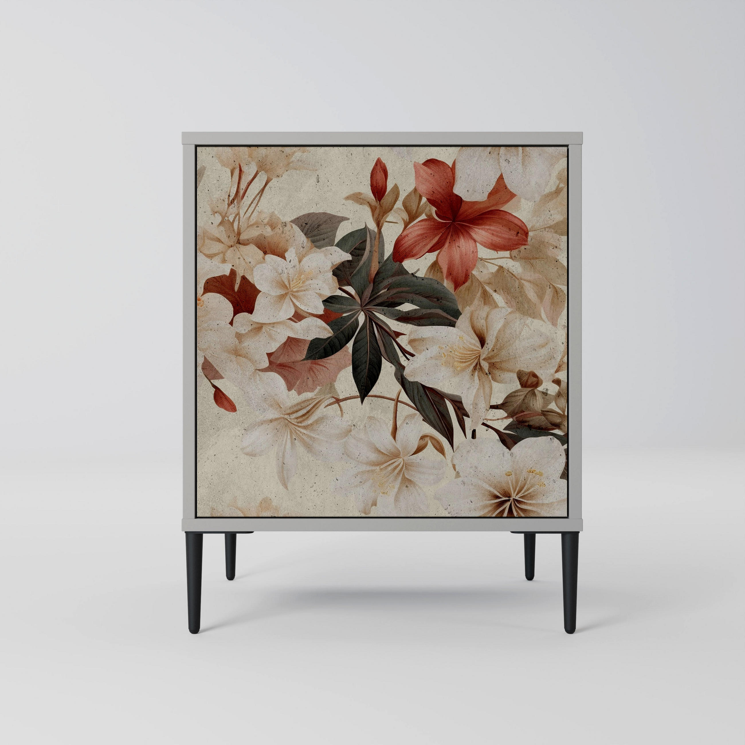 SIDEBOARD PETAL HARMONY, Grau, 57,5x42x72,5 cm, Schwarze Metallfüße - Multicolor/Schwarz, Holzwerkstoff/Metall (57.5/72.5/42cm) - SpaceRebels