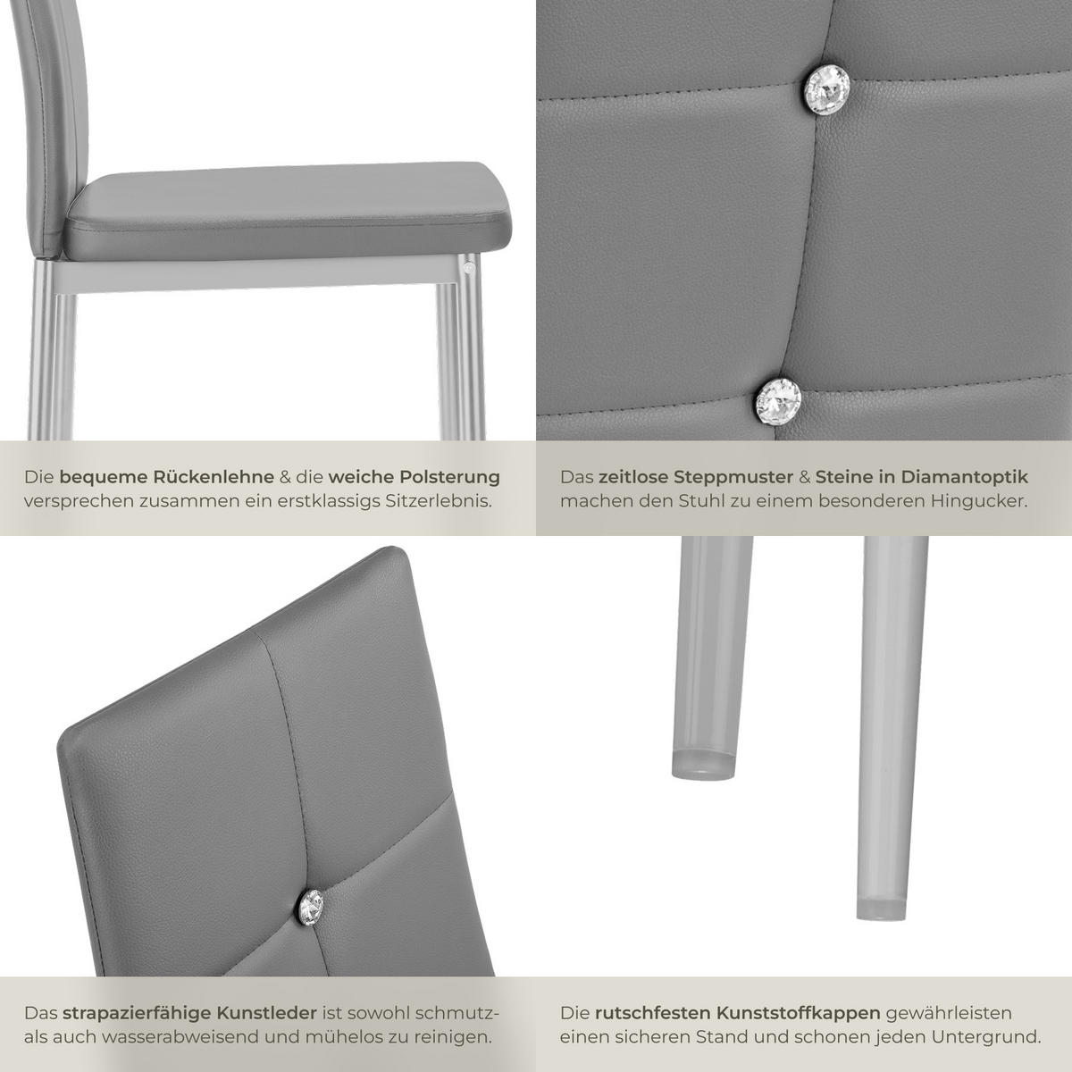 ESSZIMMERSTUHL 4er Set Julien 40 x 42 x 97 cm grau - Grau, Textil (42/97/40cm) - tectake