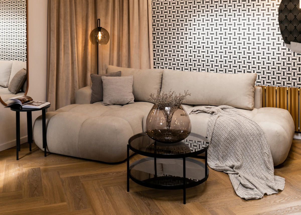 ECKSOFA Ombo Beige Chenille 280 cm - Beige/Schwarz, Kunststoff/Textil (284/167cm) - Selsey