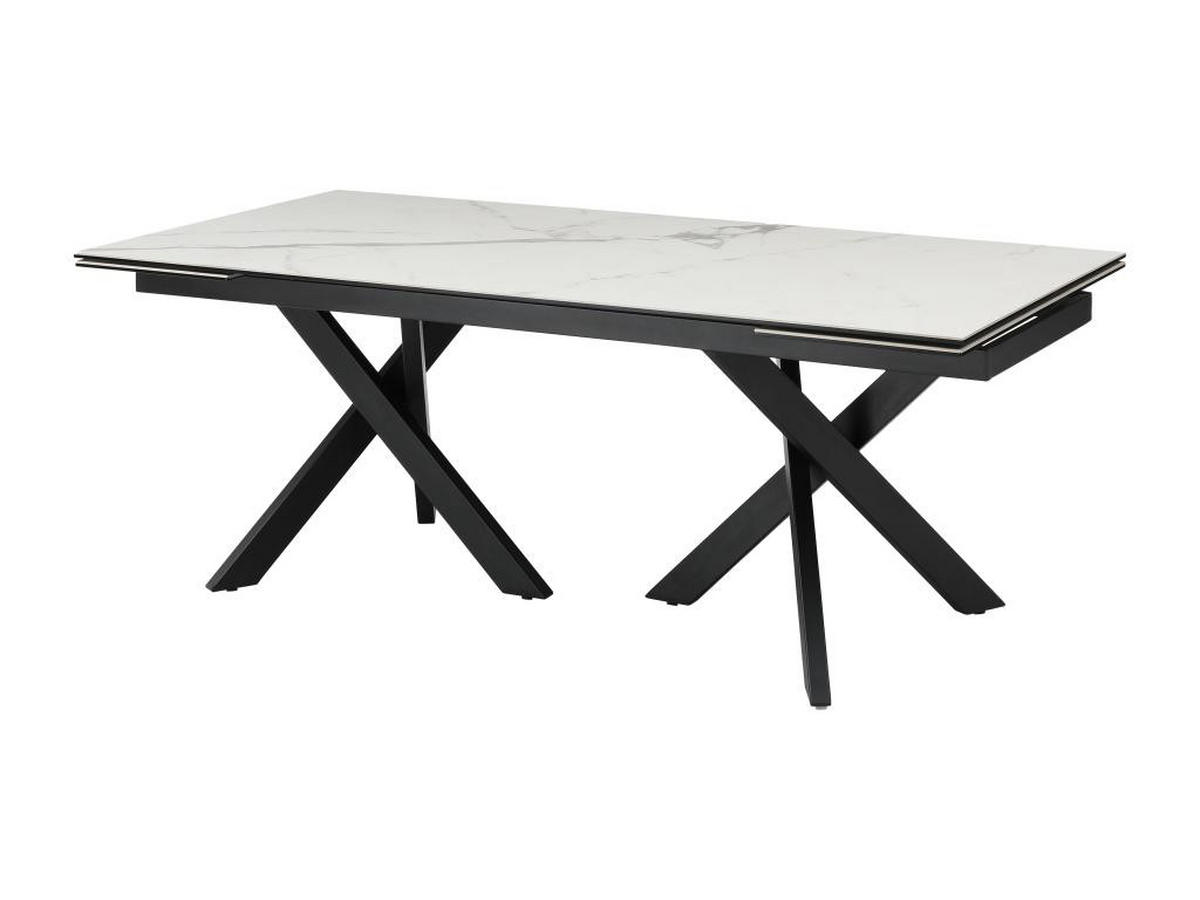 ESSTISCH ausziehbar - 8 bis 12 Personen - Sicherheitsglas & Keramik - Marmor-Optik Weiß & Schwarz - MARISO - Schwarz/Weiß, Glas (280/100/76cm) - Vente-Unique