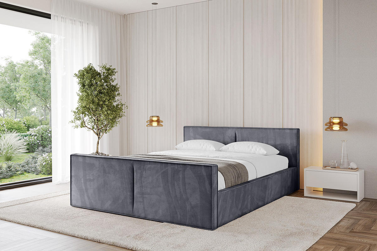 POLSTERBETT mit Bettkasten, Fußteil und Lattenrost, Boxbett mit Matratze H3/H4 - EMMI-Z-V1 180x200 Dunkelgrau - Dunkelgrau, Holzwerkstoff/Textil (180/200cm) - ALTDECOR