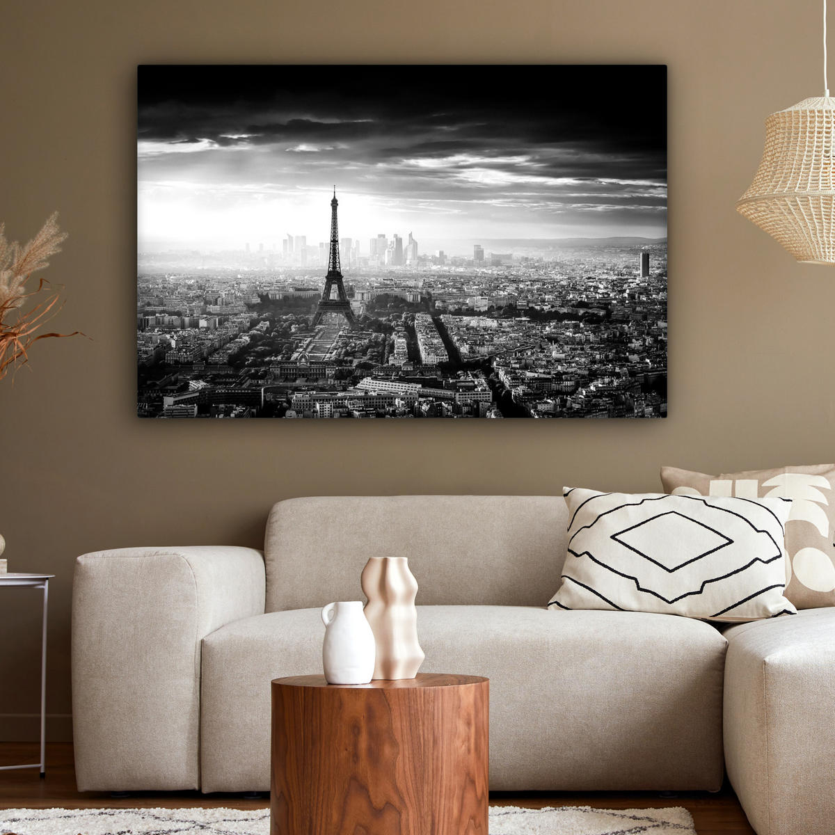 LEINWANDBILD Paris - Skyline - Eiffelturm - Stadt - Wolken XXL 150x100 cm - Dunkelgrau, Textil (150/100cm) - MuchoWow