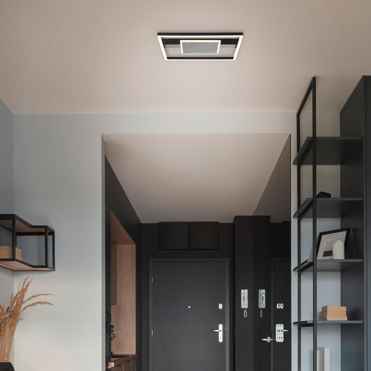 DECKENLEUCHTE Reno G92997A06 - Schwarz, Metall (37/37/5cm) - Brilliant