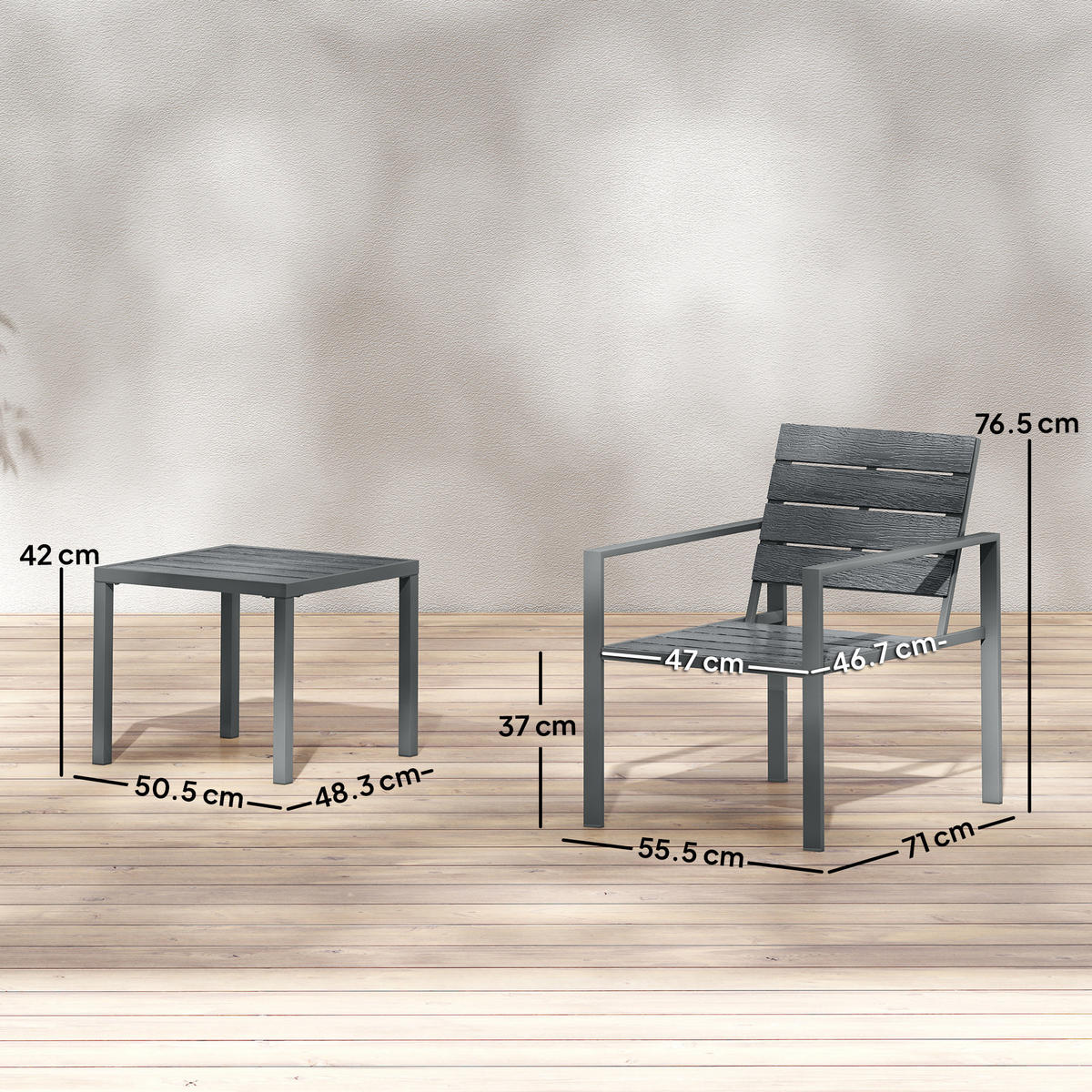 GARTEN-BEISTELLTISCHSET Dunkelgrau 3 Stück - Dunkelgrau, Metall (50.5/48.3/42cm) - GiPP
