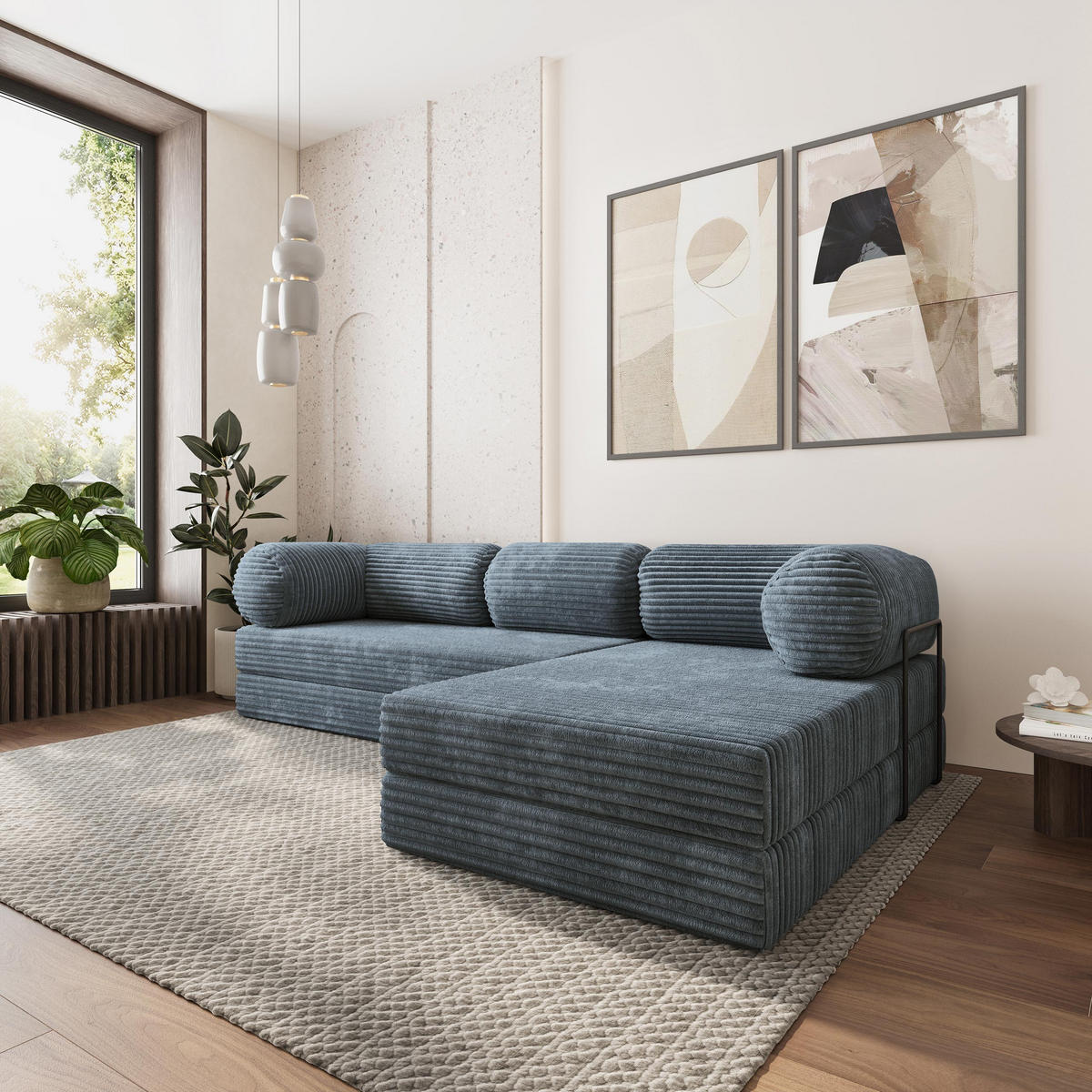 ROHOVÁ SEDAČKA ETERA modulární Boneless pohovka s funkcí spaní, šedá TILIA 85 - šedohnědá, textil (270/160cm) - MASSENO