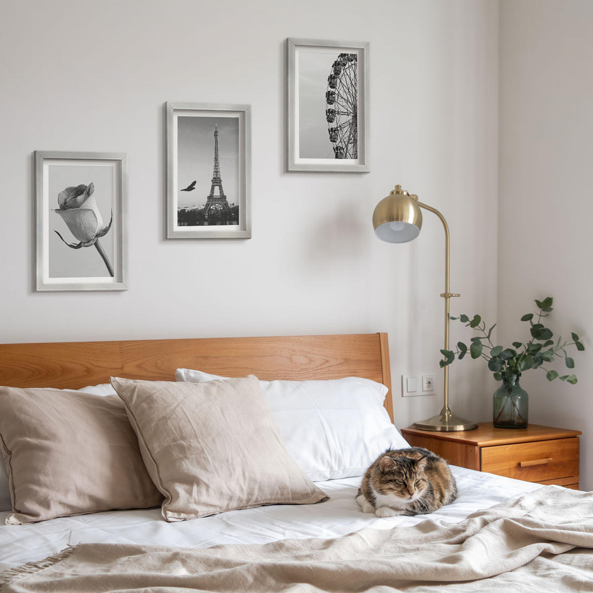 WANDBILDER 3er Set - 20x30 cm Silberner Rahmen - Rose Eiffelturm Riesenrad - Silberfarben, Kunststoff (20/30cm) - ArtPrintCave