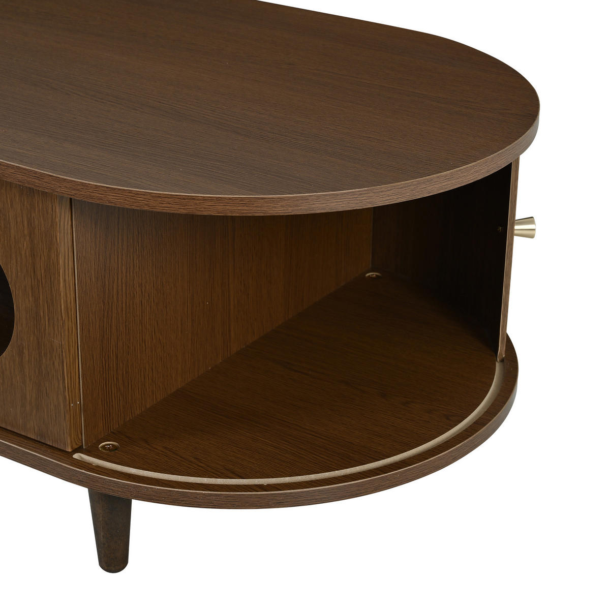 KONFERENČNÍ stolek z MDF 100x50x36 cm ořechová barva se zásuvkou a roletovými dvířky, minimalistický design - barva vlašského ořechu, kompozitní dřevo (100/50/36cm) - Modfu
