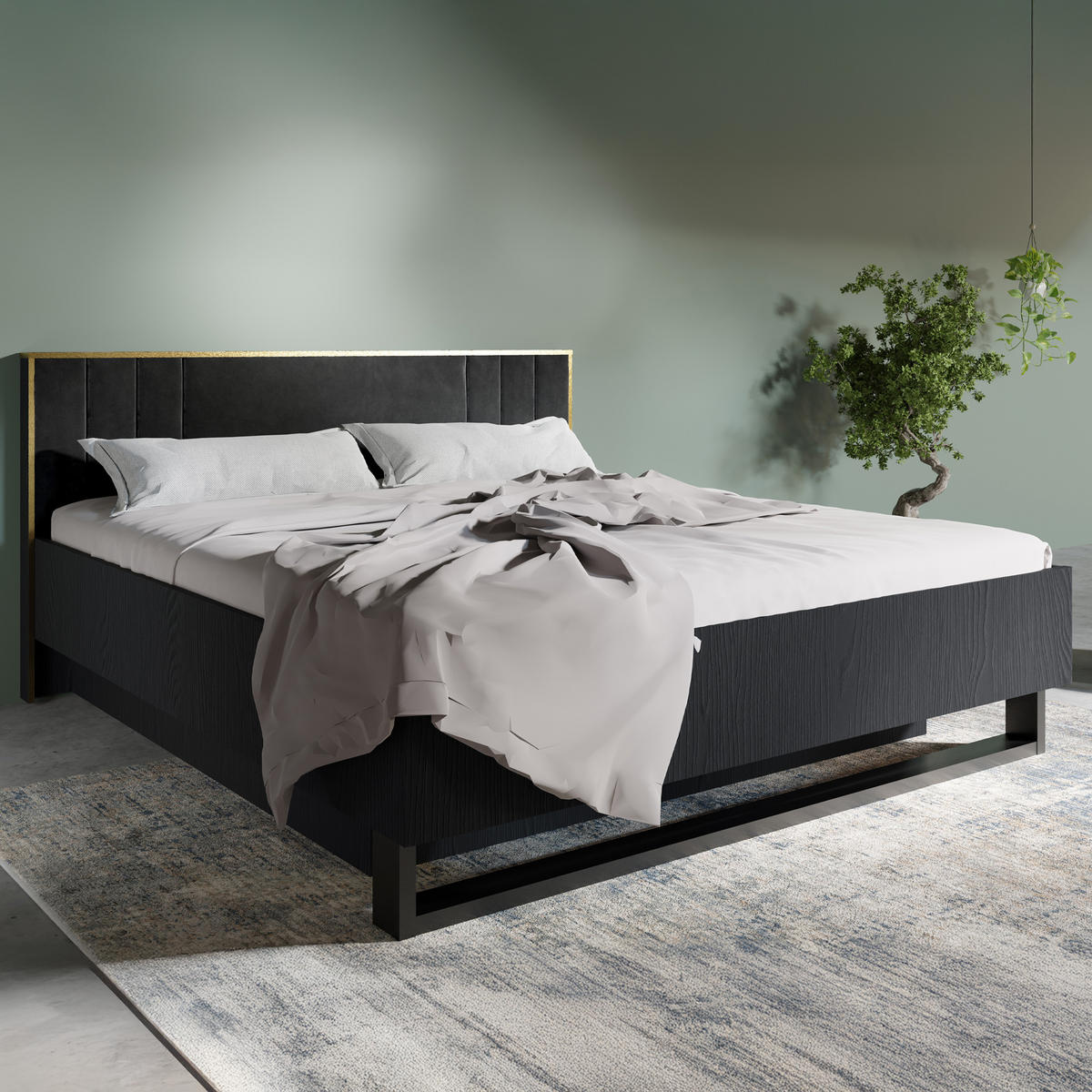BETTGESTELL VIDIS Doppelbett mit Bettkasten - Schwarz, Holzwerkstoff (180/200cm) - KONSIMO®