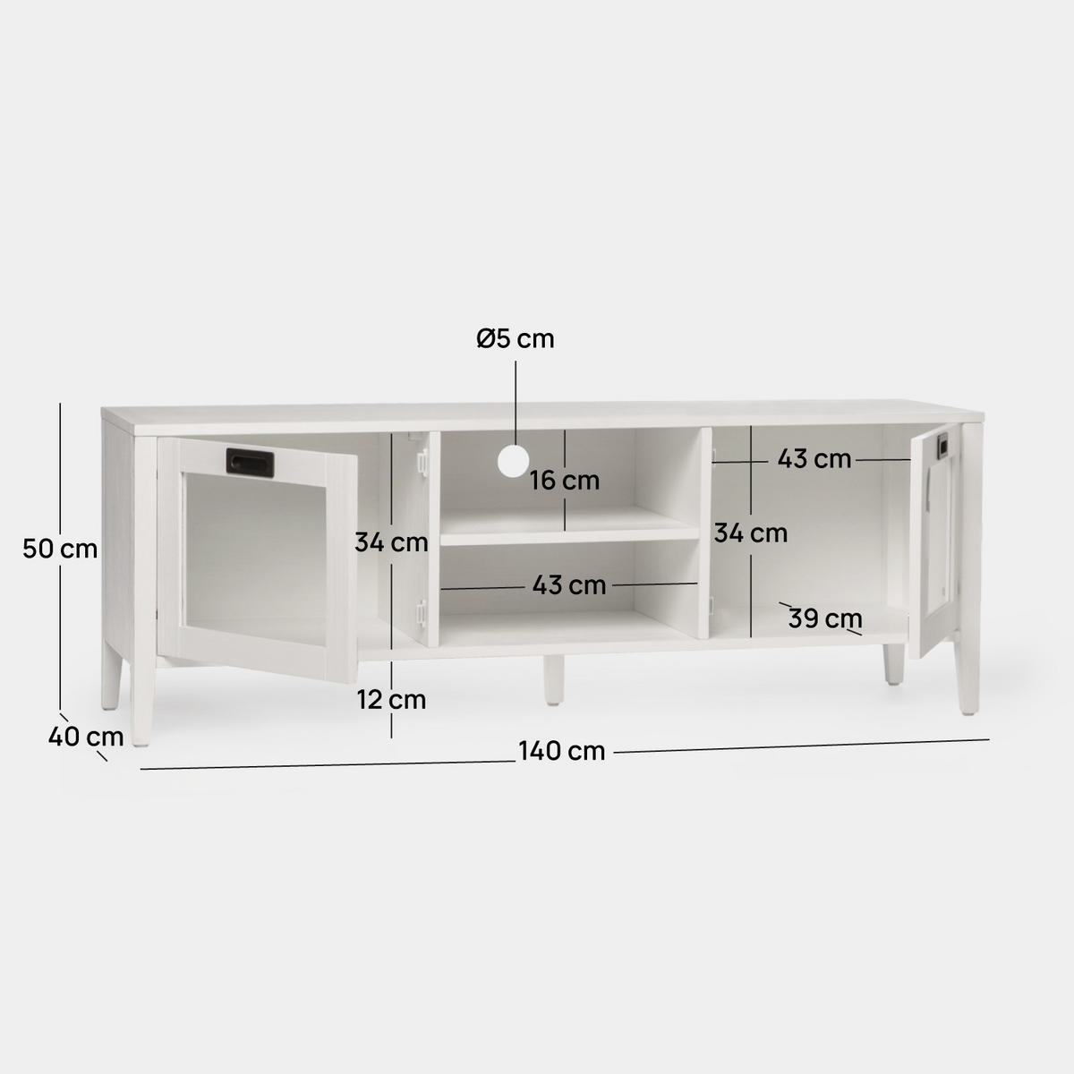 TV-ELEMENT Edan Weiß 140 cm x 50 cm - Weiß, Holzwerkstoff (140/50/40cm) - Klast Home