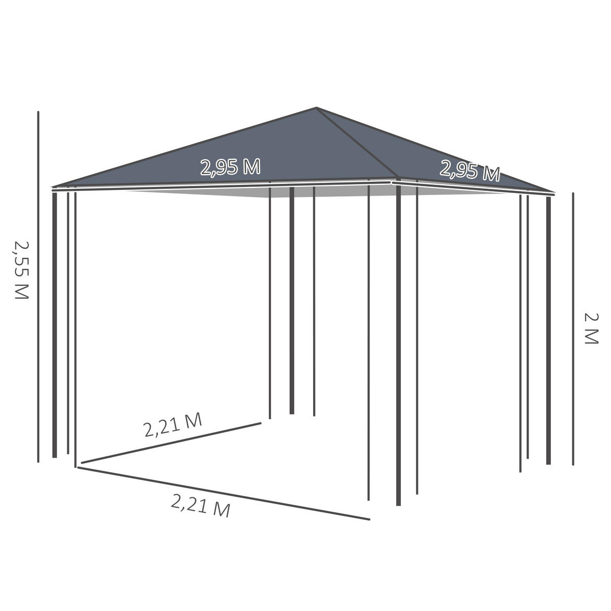 PAVILLON, Grau, Stahl, Polyester - Grau, Metall (295/255/295cm) - Outsunny