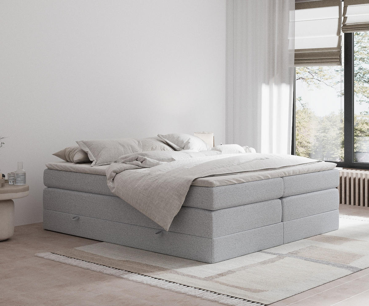 BOXSPRINGBETT Juniper Hellgrau 200/200 cm - Hellgrau/Schwarz, Holz/Holzwerkstoff (200/200cm) - Maison de Reve
