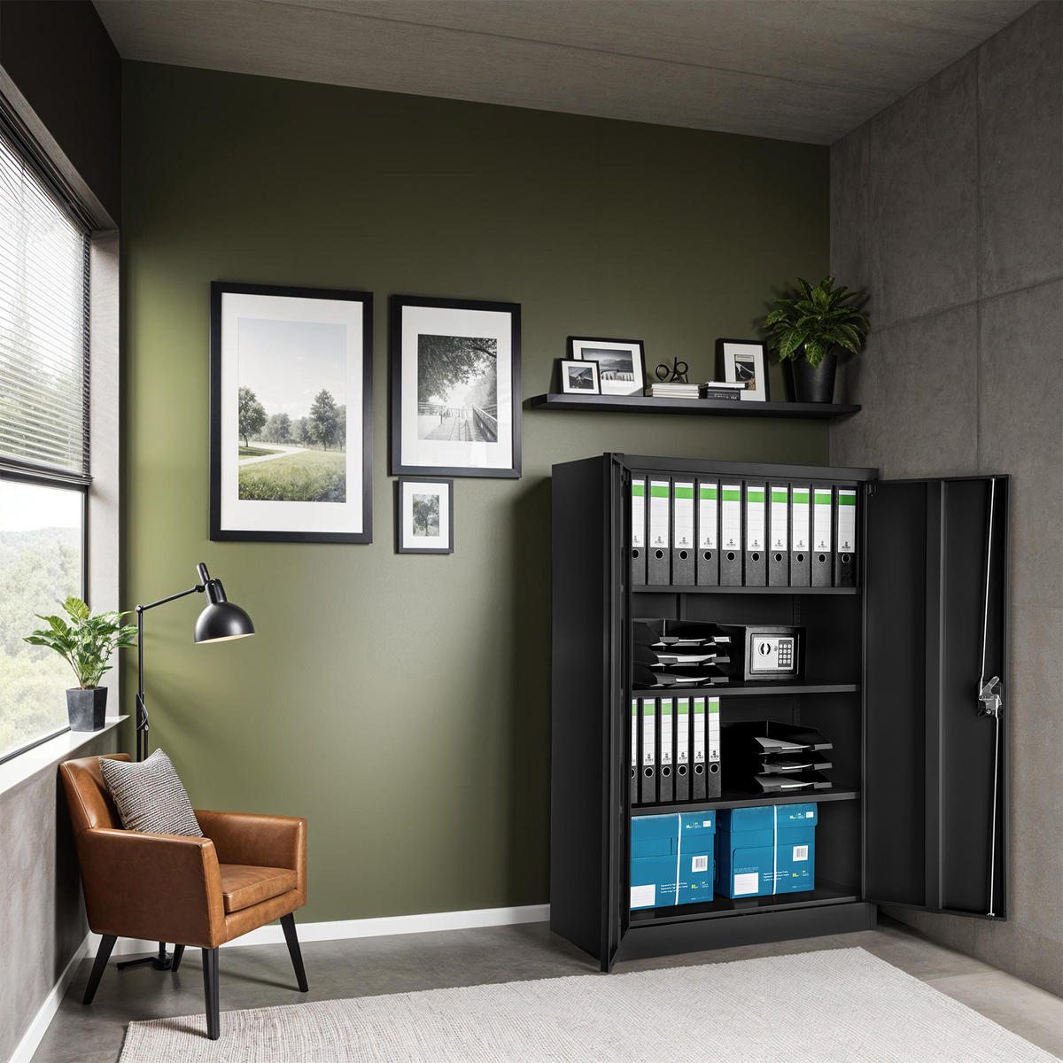 AKTENSCHRANK ,140 x 90 x 40 cm,schwarz - Schwarz, Metall (90/140/40cm) - tectake