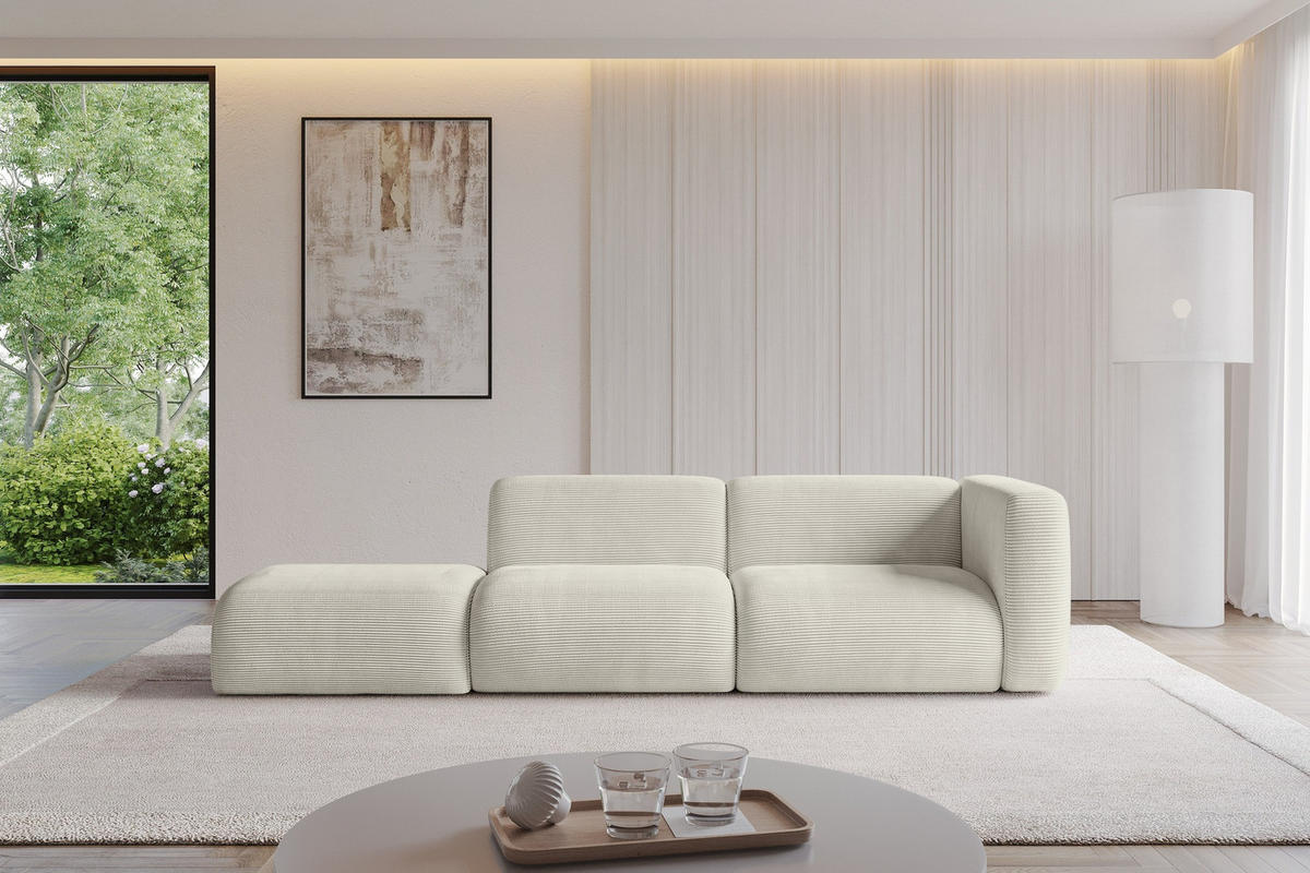 SOFA Ottomane Rechts MIRA-S3 296x89x70 Creme Cord - Ecru/Creme, Holzwerkstoff/Kunststoff (296/70/89cm) - ALTDECOR