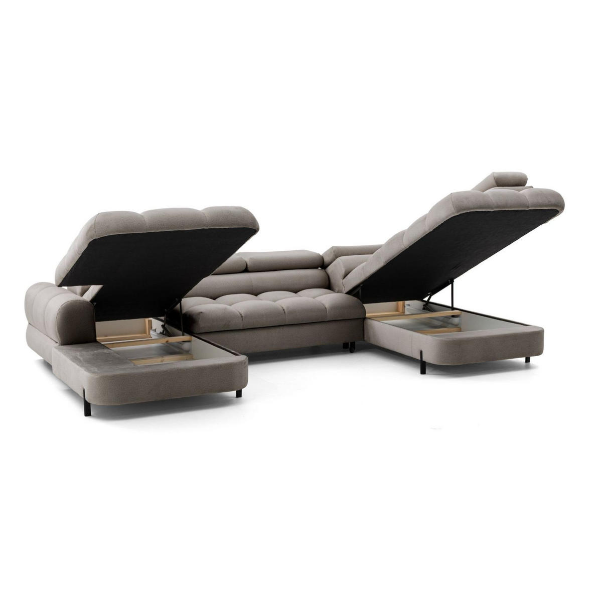 ECKSOFA U-Form BOWL U Rechts mit Schlaffunktion 125x265 Velours Beige - Beige/Schwarz, Holz/Textil (195/90/339cm) - Muffo