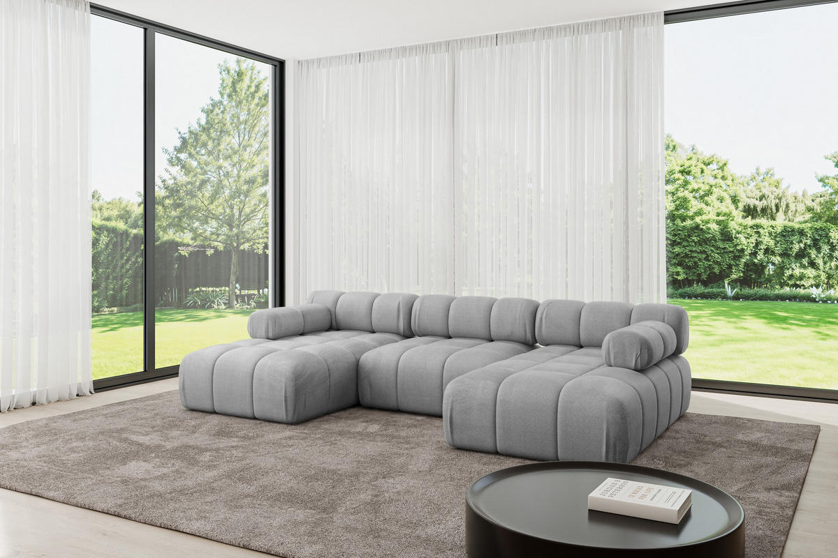 WOHNLANDSCHAFT modulares Sofa Tesso-U1 - 285x160x70 cm Hellgrau Velours - Hellgrau, Holzwerkstoff/Textil (285/70/160cm) - ALTDECOR