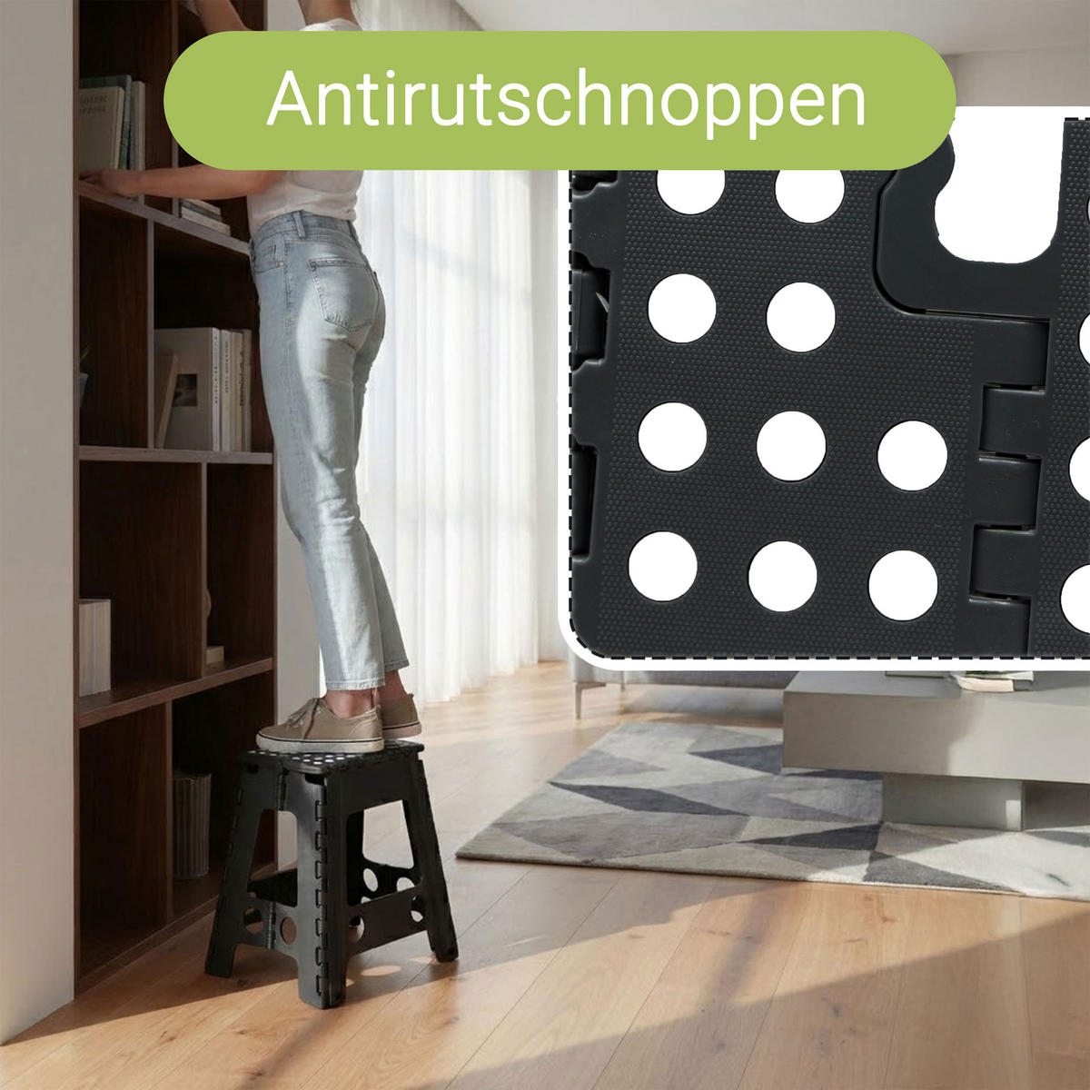 KLAPPHOCKER, 29x22x45 cm, 100% Kunststoff - Schwarz, Kunststoff (22/45/22cm) - Zollner