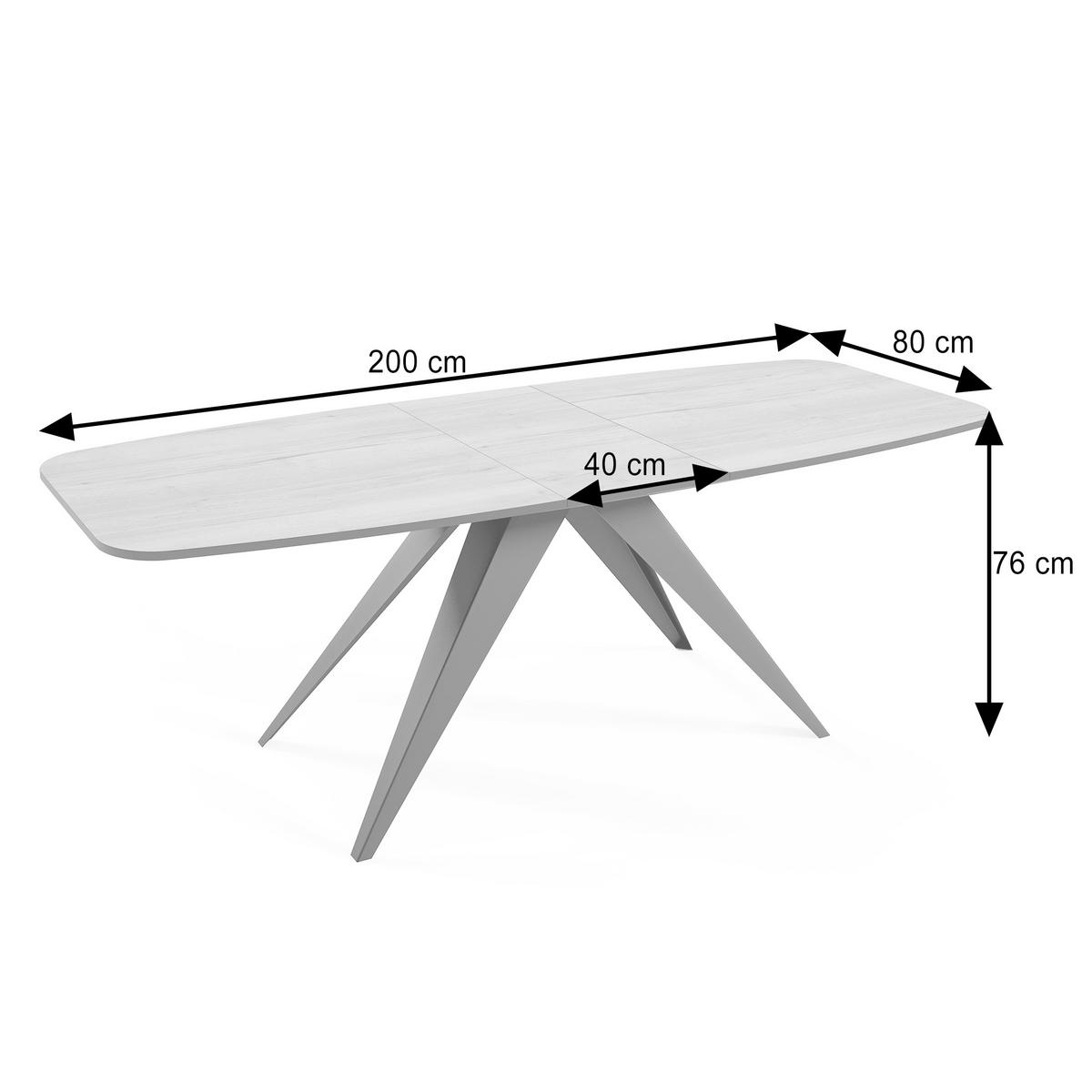 ESSTISCH Ferini, Ovaler Tisch mit Ausziehfunktion, 160-200x80 cm, Schwarz+Black Pietra Grigia - Schwarz, Metall (160/80/76cm) - Beautysofa