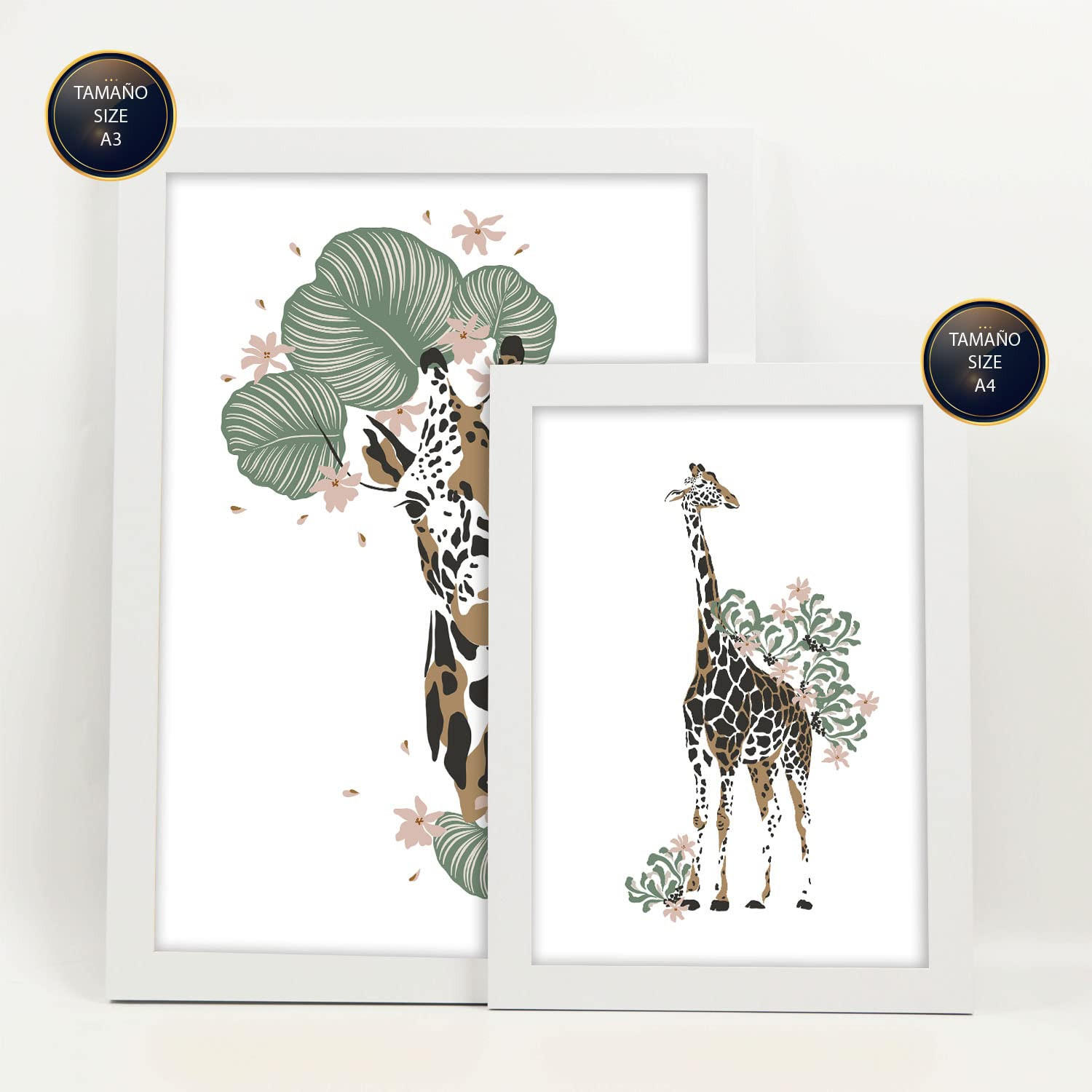 POSTER Set Mit 6 Wilde Tiere Weißer Hintergrund Mit Tiermotiven Im Pastell Muster Stil Innenarchitektur A3 & A4 Weißer Rahmen - Weiß, Papier (29/3cm) - Nacnic