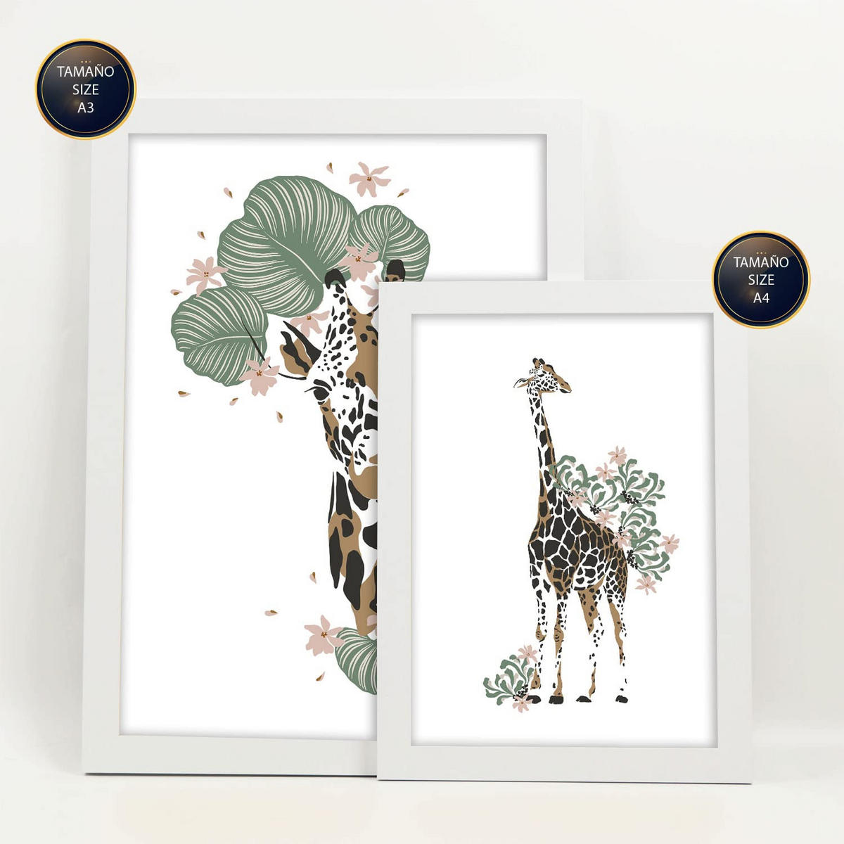 POSTER Set Mit 6 Dschungeltier Größe A3 & A4 Weißer Rahmen - Weiß, Papier (29.7/1cm) - Nacnic