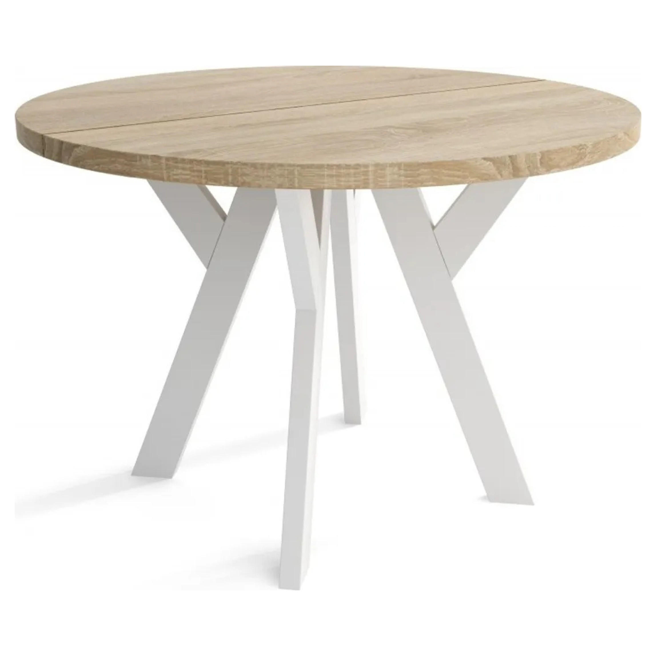 ESSZIMMERTISCH LOFT O, Tisch Durchmesser: 90 cm, Wohnzimmertisch Farbe: SONOMA, mit Holzbeinen in Farbe Weiß - Weiß/Sonoma Eiche, Holzwerkstoff (90/90/76cm) - Sepro Meble