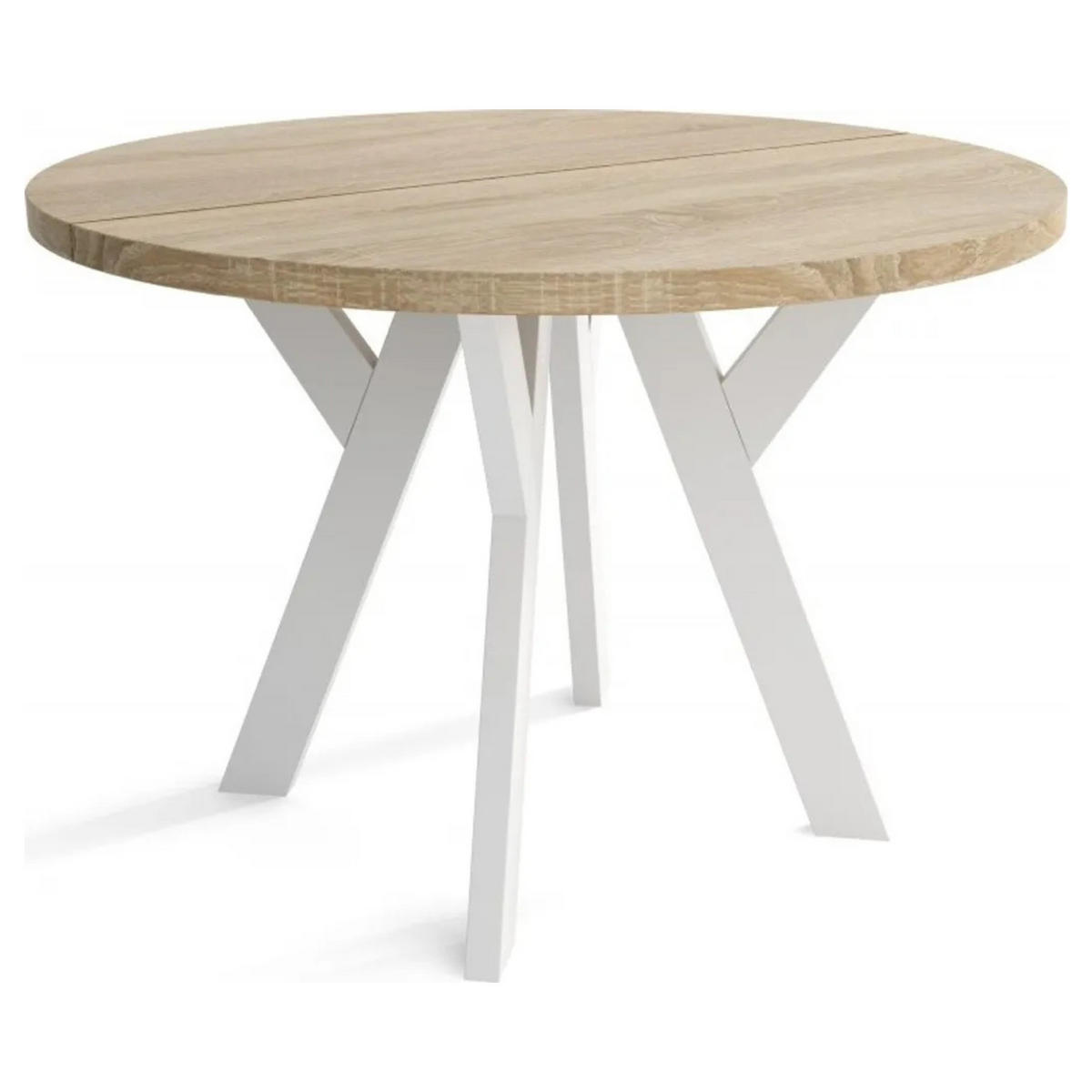 ESSZIMMERTISCH LOFT O, Tisch Durchmesser: 90 cm, Wohnzimmertisch Farbe: SONOMA, mit Holzbeinen in Farbe Weiß - Weiß/Sonoma Eiche, Holzwerkstoff (90/90/76cm) - Sepro Meble