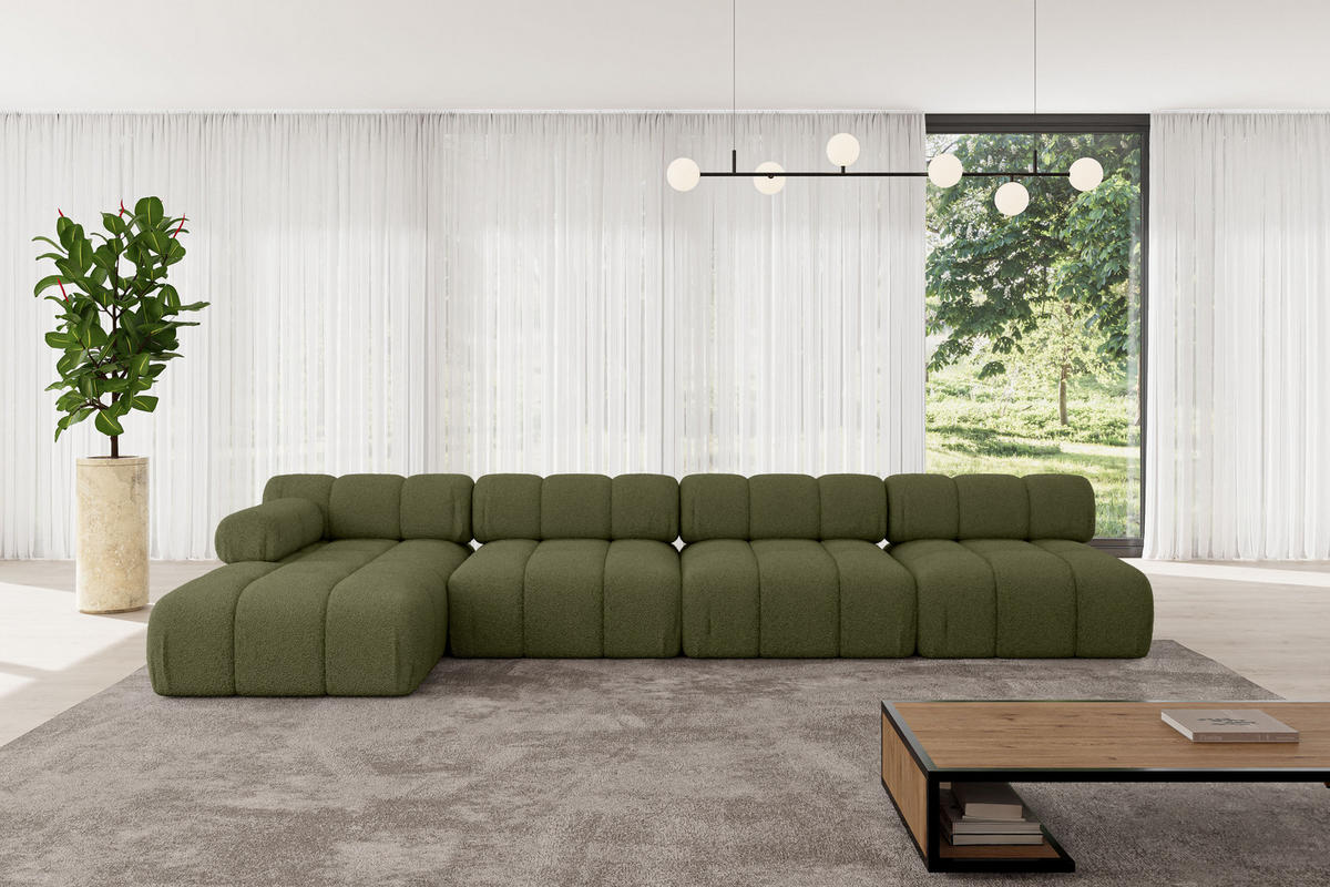 ECKSOFA modulares Sofa Razon-L3 - 380x160x70 cm Grün Bouclé - Grün, Holzwerkstoff/Textil (380/160cm) - ALTDECOR