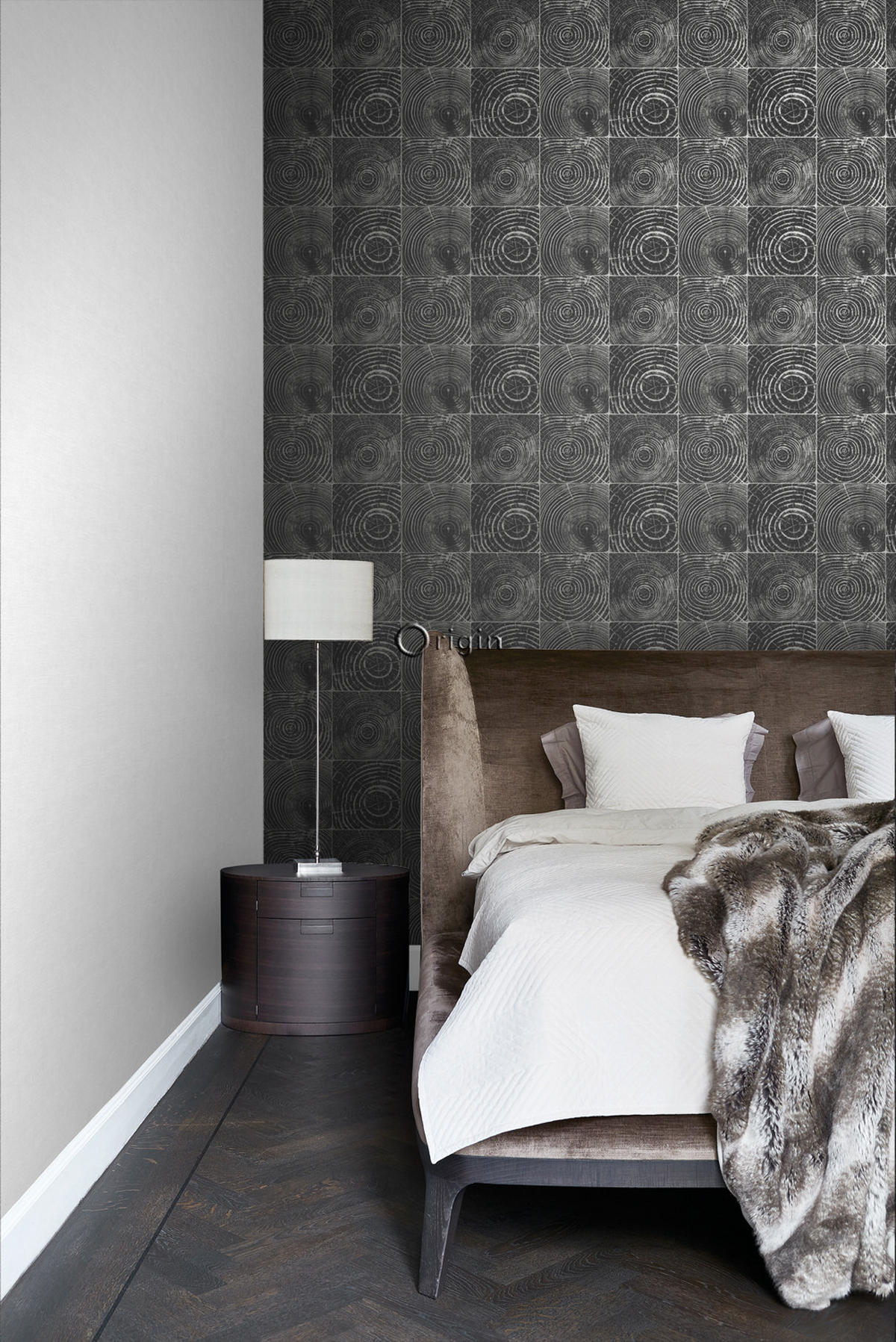 TAPETE Querschnitte von Baumstämmen 53 cm x 10.05 m - Schwarz, Papier (53/1000cm) - Origin Wallcoverings
