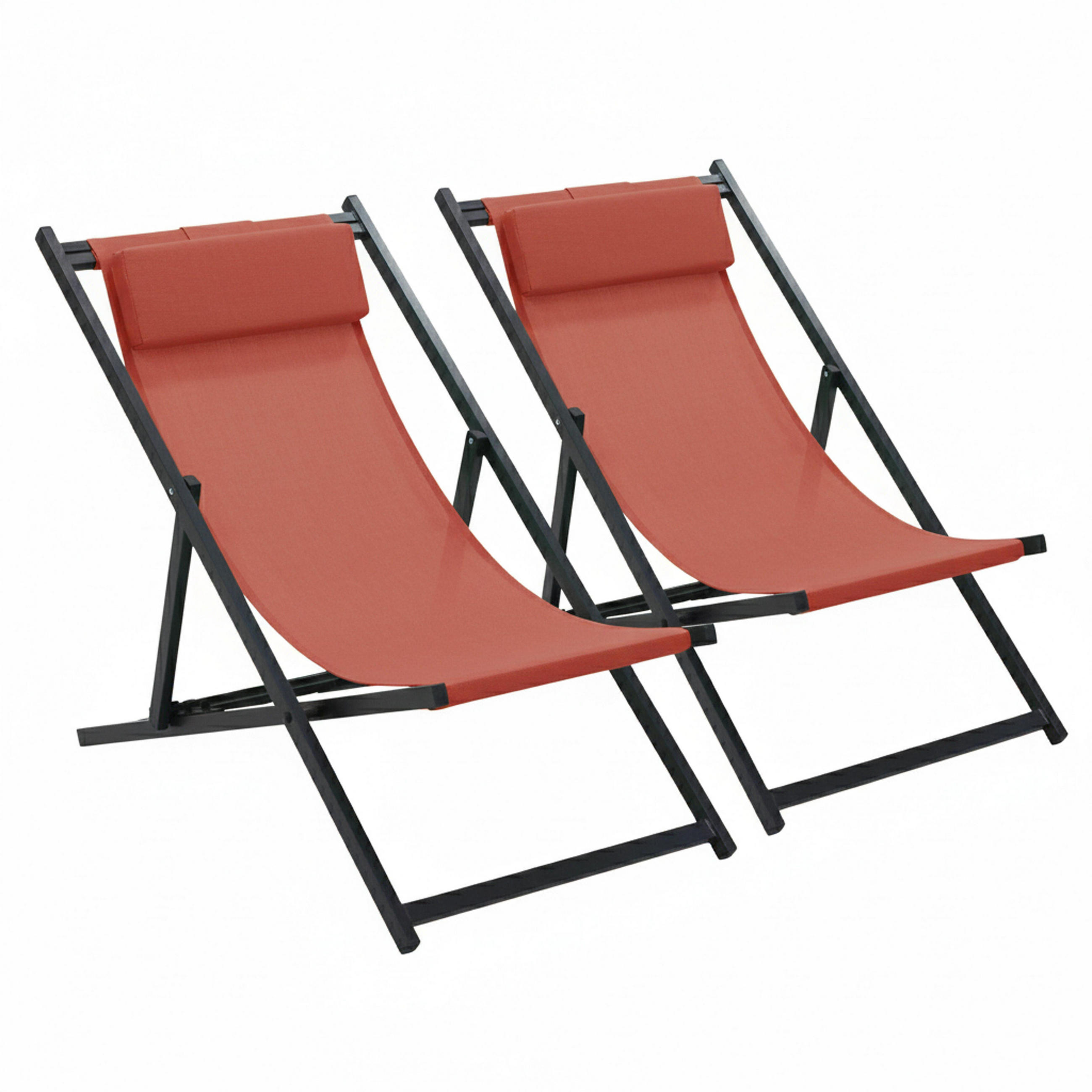 LIEGESTUHL 2-tlg., Terrakotta - Braun, Metall (61/74/102cm) - Oviala