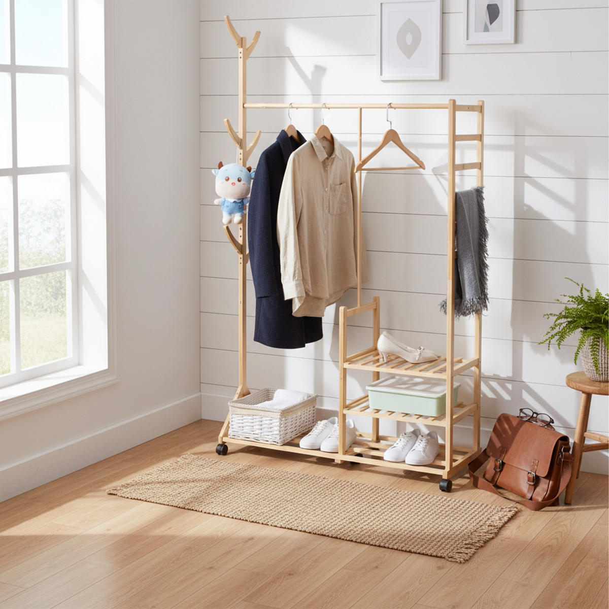 KLEIDERSTÄNDER - Hellbraun, Holz/Kunststoff (100/176/38cm) - Relaxdays