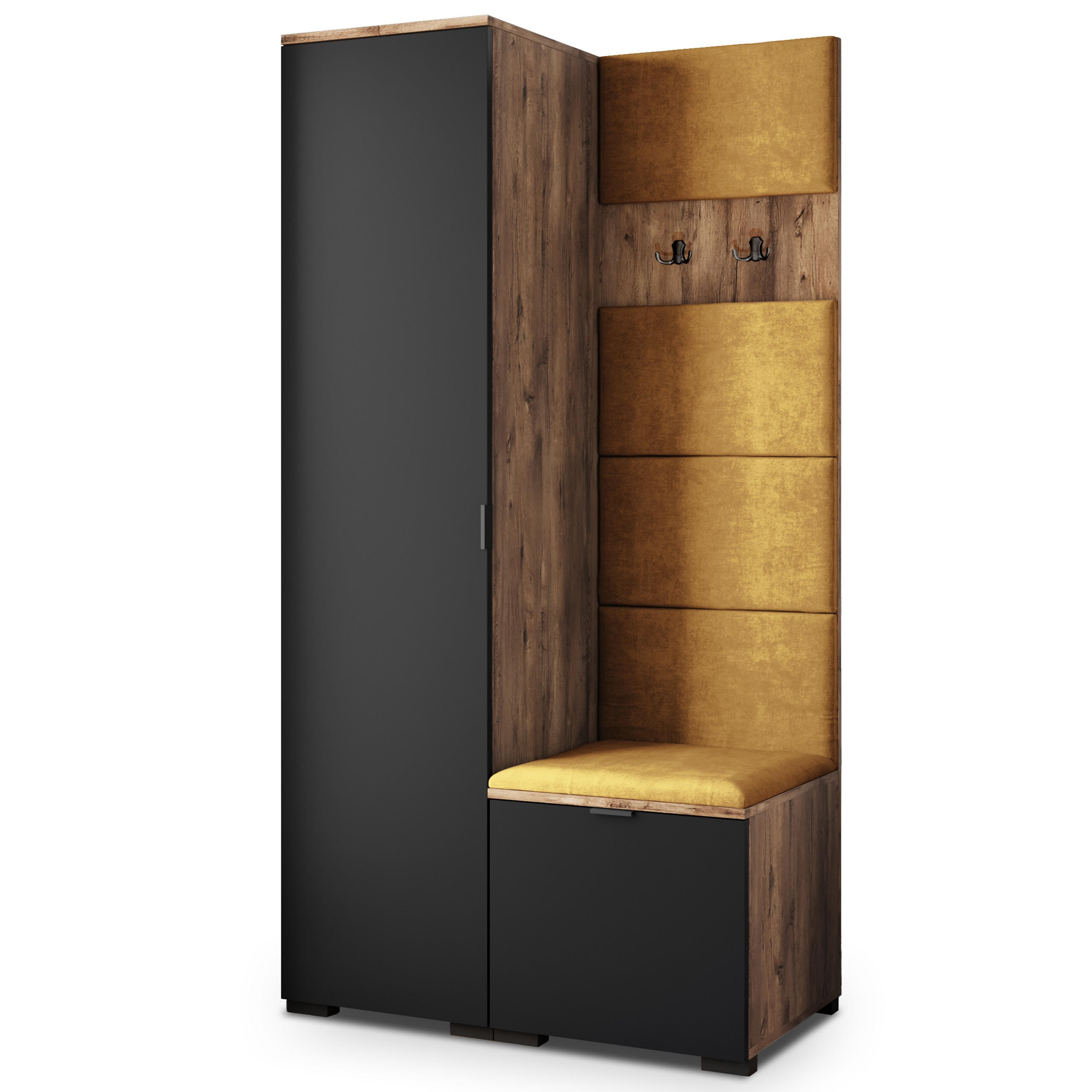 Masseno Garderobenschrank Eiche, Schwarz, Gelb 95x181x51 cm