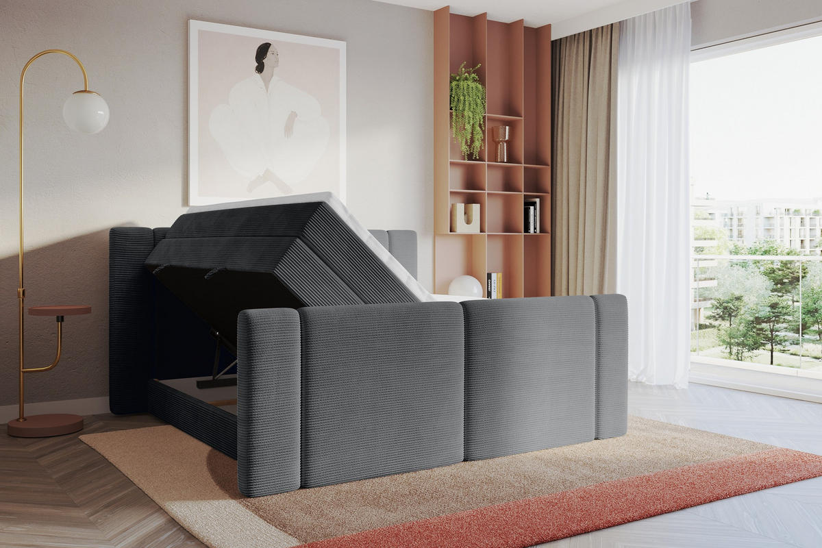 BOXSPRINGBETT mit Matratze H3/H4 - EVON KING Zanozek - 140x200 cm Dunkelgrau - Graphitfarben, Holzwerkstoff (140/200cm) - ALTDECOR