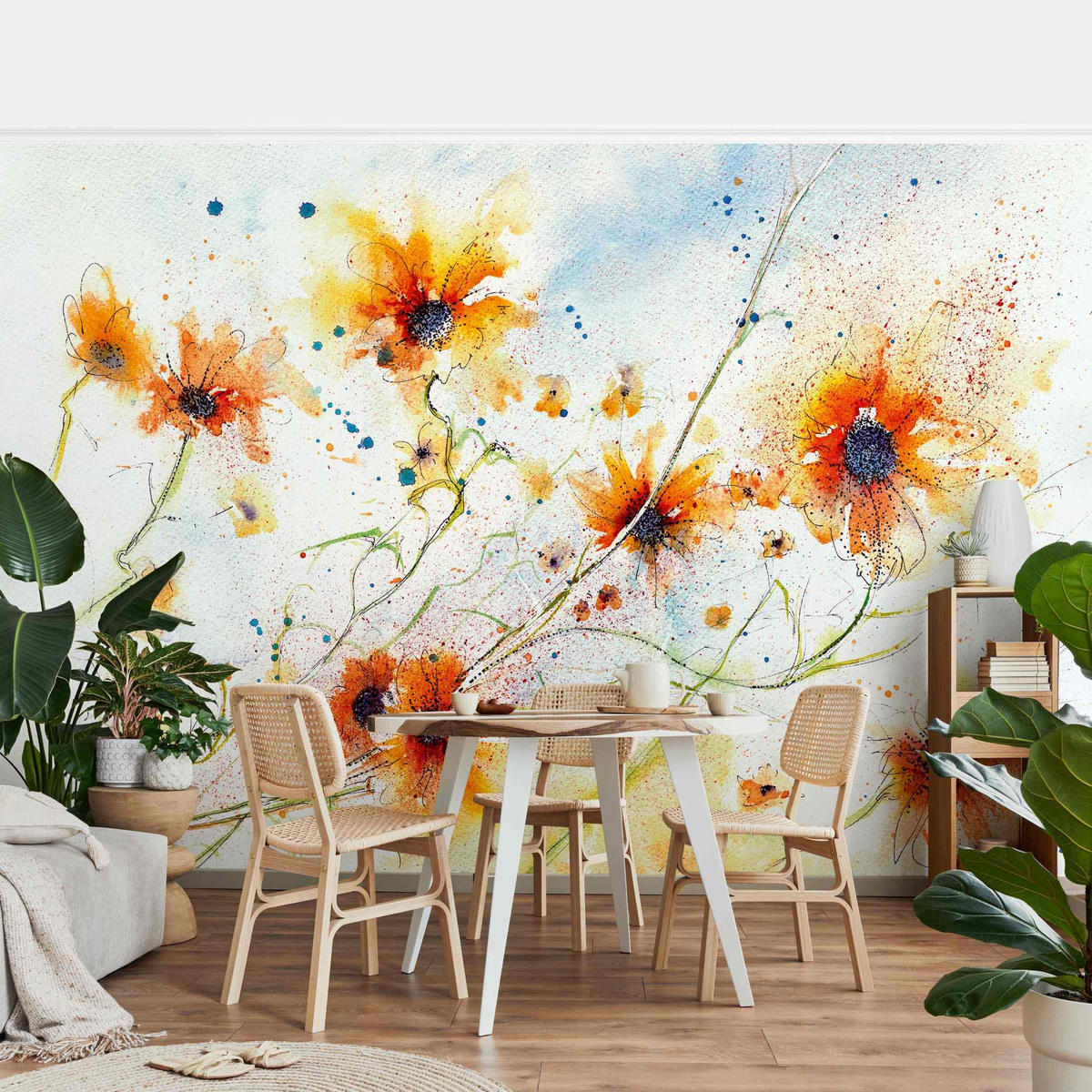 FOTOTAPETE Painted Flowers 288/190 cm - Orange, Papier (288/190cm) - Bilderwelten