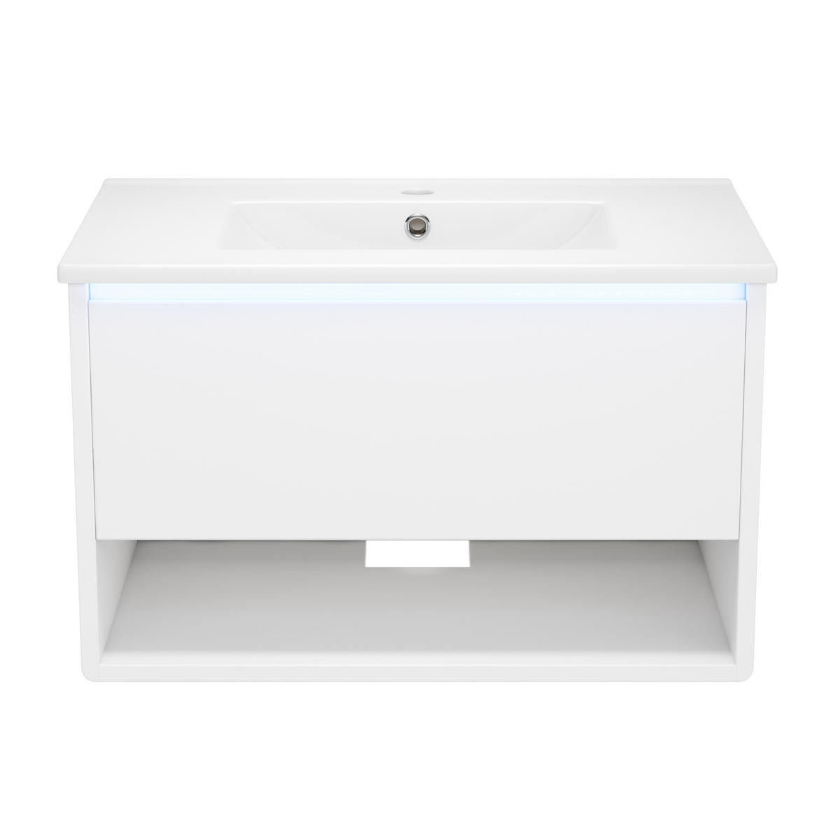 WASCHTISCHUNTERSCHRANK 76x46x45 cm Weiß aus Holzwerkstoff & Keramik mit LED-Sensorlicht - Weiß, Holzwerkstoff (76/45/46cm) - Modfu