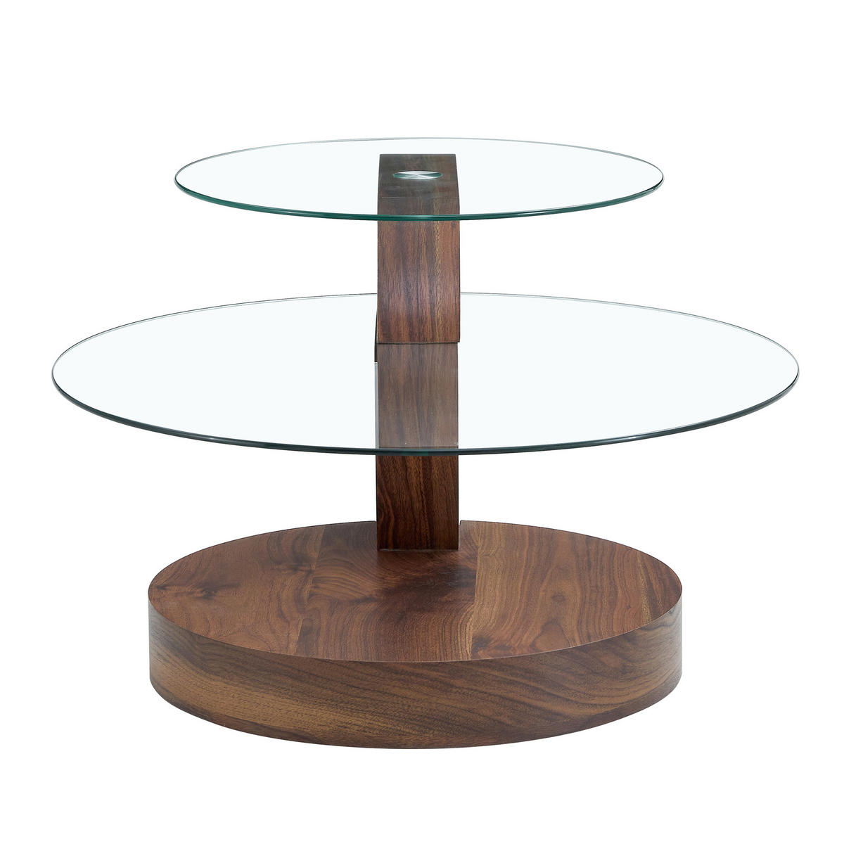 COUCHTISCH Ø 50/70 cm Transparent Nussbaum MDF Glas mit Ablagen - Walnussfarben, Holzwerkstoff (90/70/44cm) - OKWISH