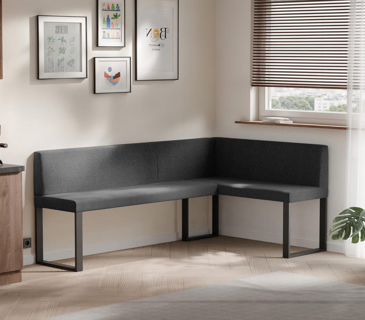 ECKBANK rechts SANA U Webstoff glatt, 168/128 cm Anthrazit - Anthrazit, Textil/Metall (128/168cm) - Idohome