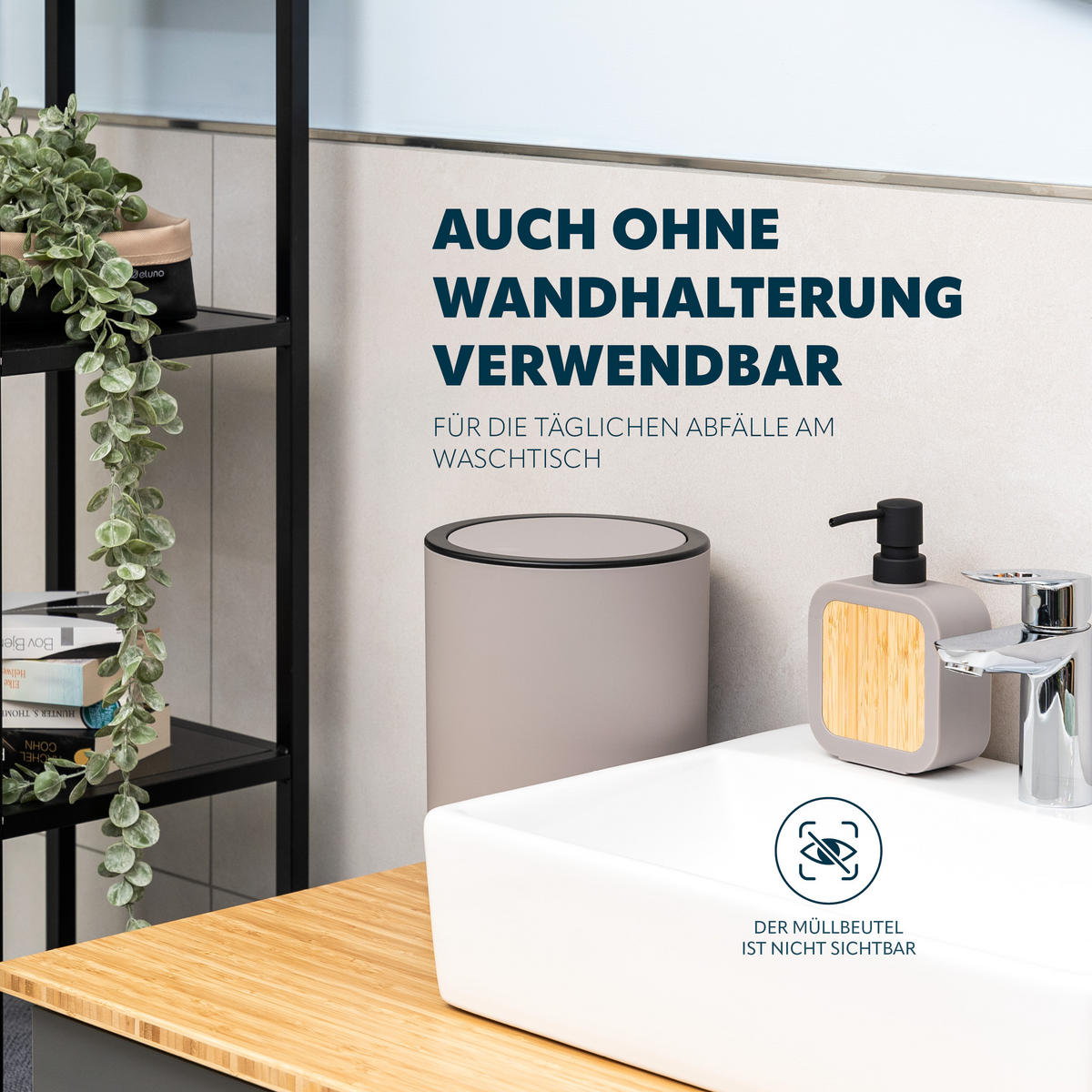KOSMETIKEIMER SAVONA,5 Liter, grau - Taupe, Kunststoff (22/24.5/22.5cm) - bremermann