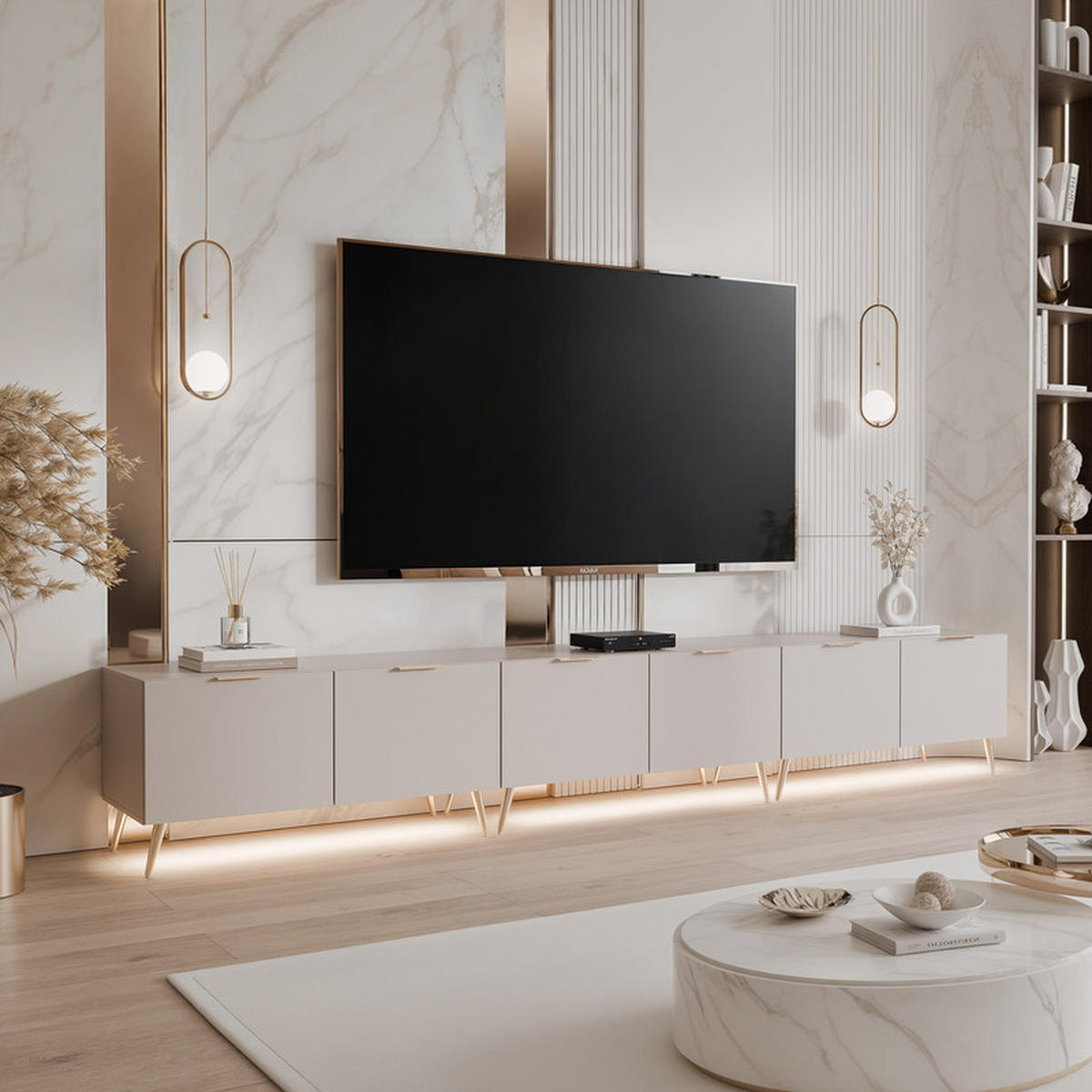 TV skrinka ANGEL kašmírová stojaca s LED osvetlením 300 cm - kašmírová, kompozitné drevo (300/49/40cm) - Idohome