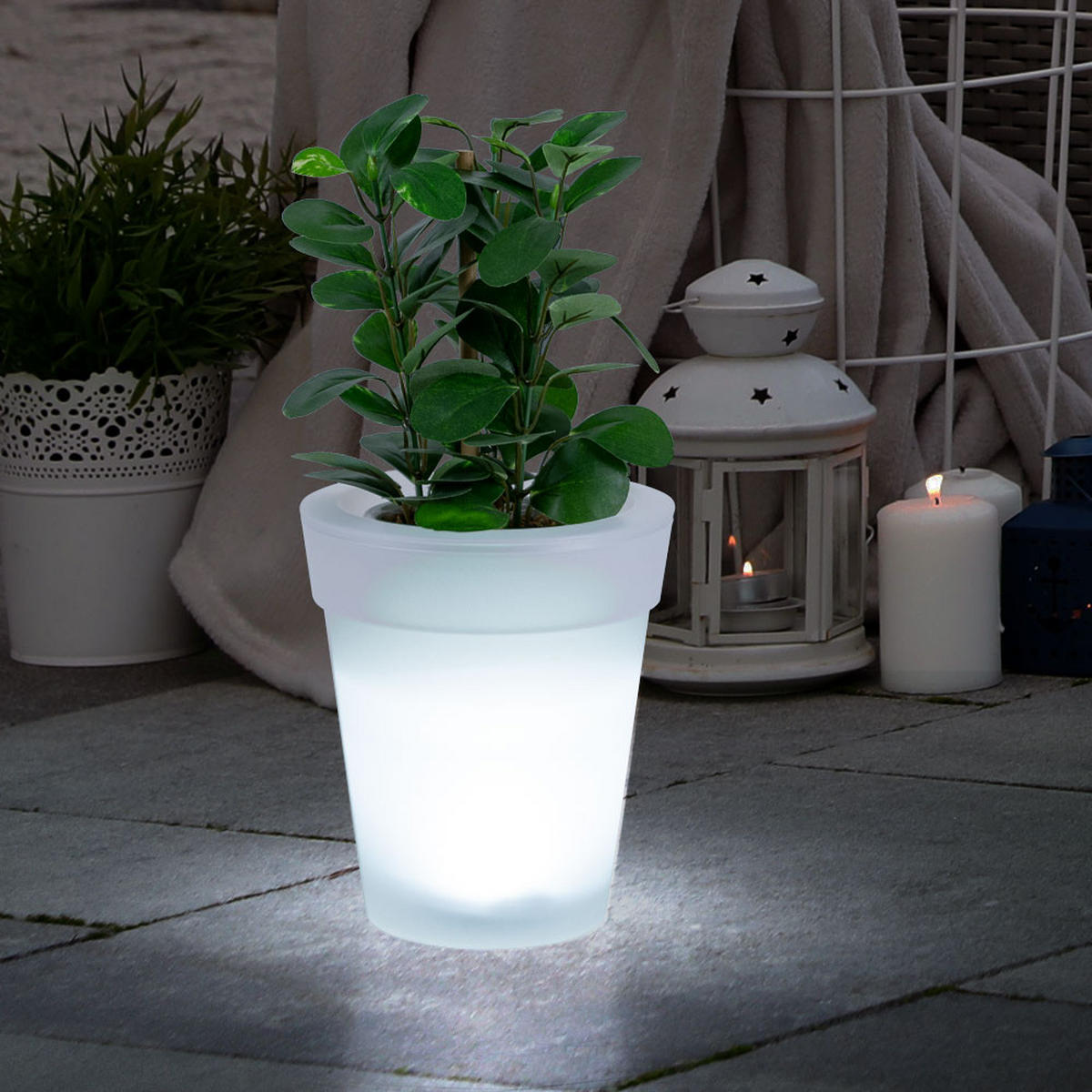 LED AUSSENLEUCHTE Blumentopf Weiß satiniert - Weiß, Kunststoff (17/17/19cm)