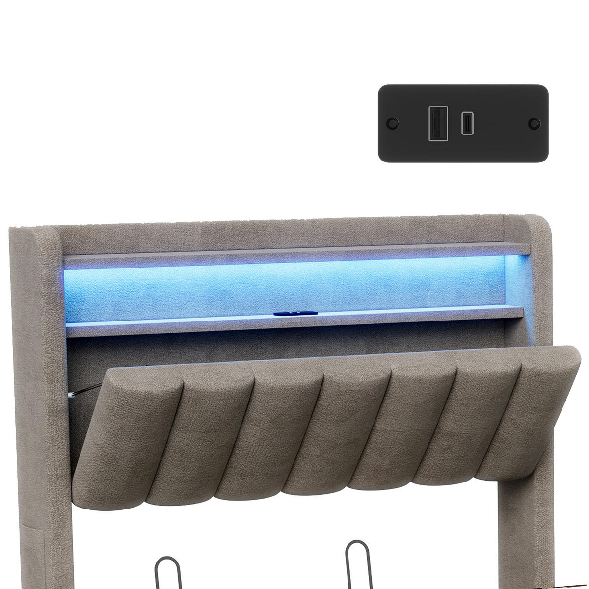 POLSTERBETT Längssteppung 90/200 cm mit Bettkasten & App-LED Samtoptik Grau - Grau, Textil (90/200cm) - Creahappy