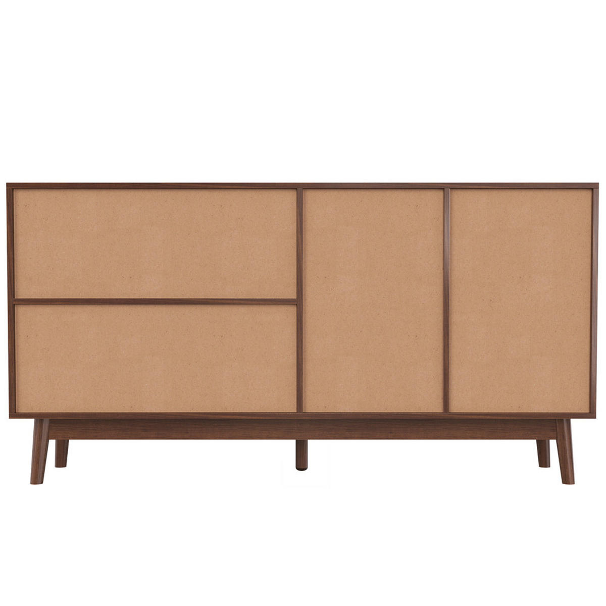 SIDEBOARD Walnussfarbe 155/80/38 cm mit 3 Schiebetüren 2 Schubladen - Walnussfarben, Holz (155/80/38cm) - Kaket