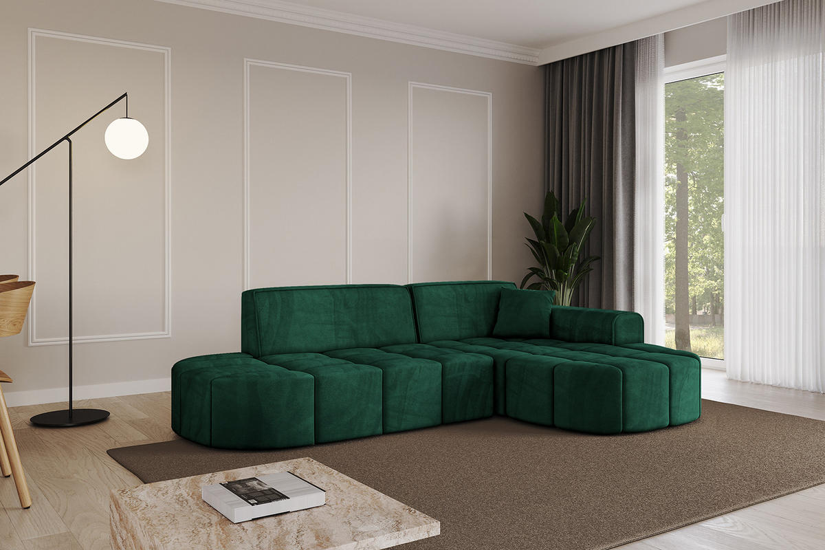 ECKSOFA Ottomane Rechts LIVO-L1 - 252x173x79,5 cm Dunkelgrün - Grün, Holzwerkstoff/Textil (252/173cm) - ALTDECOR