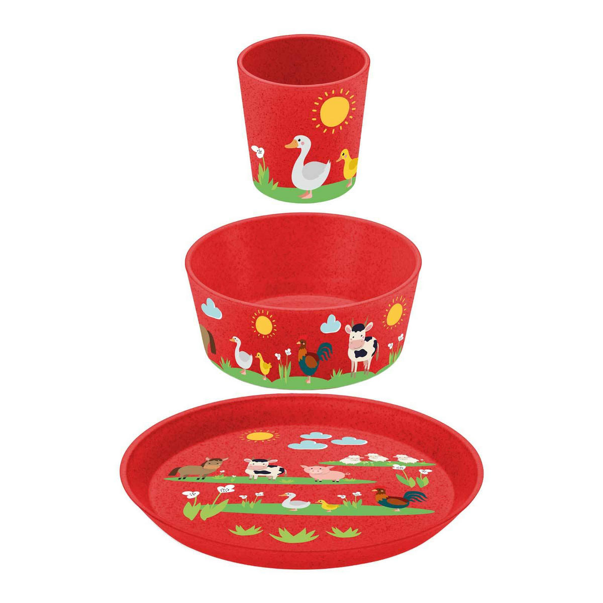 KINDERGESCHIRRSET Farm 3er Set - Rot, Kunststoff (1/1/1cm) - Koziol