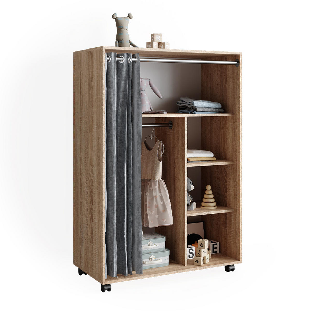 KLEIDERSCHRANK Doros Sonoma 100 x 146.6 cm offen rollbar - Sonoma Eiche, Holzwerkstoff (100/146.6/50cm) - Vicco