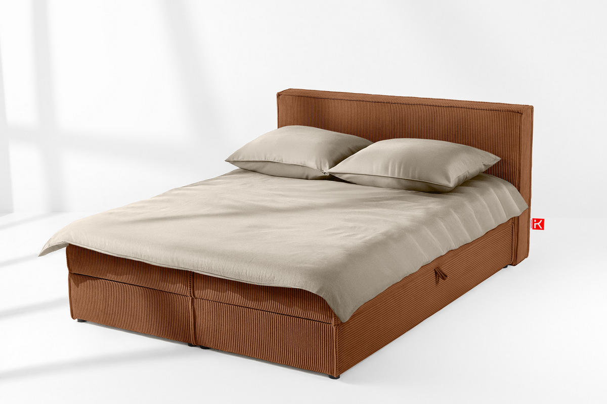 BOXSPRINGBETT ROTI mit Stauraum, orange - Schwarz/Orange, Holz/Holzwerkstoff (160/200cm) - KONSIMO®