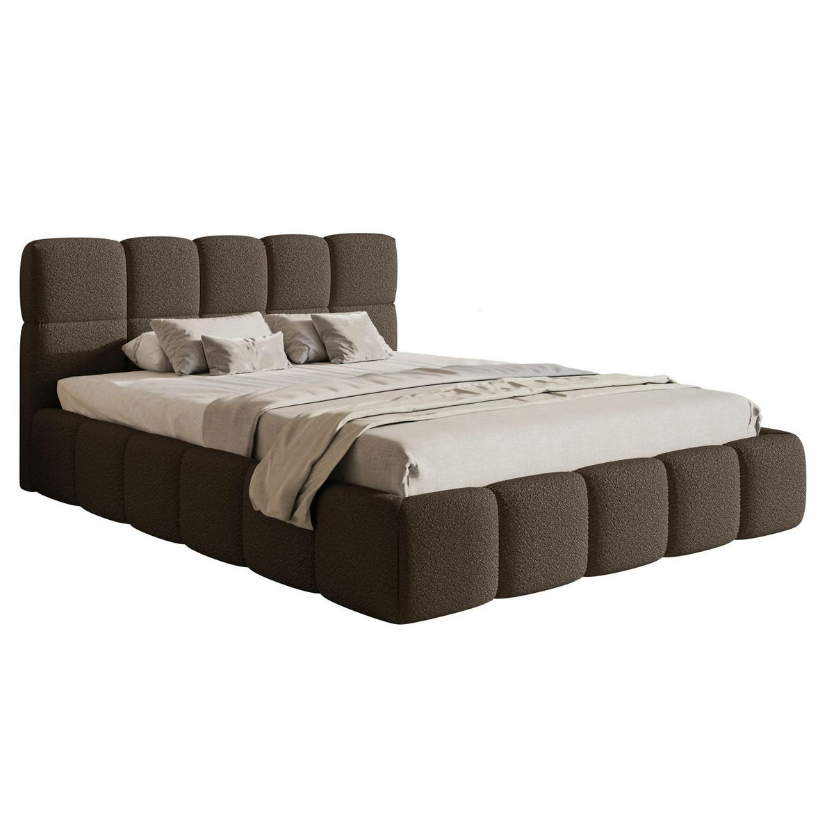 POLSTERBETT Cloudy Braun Bouclé, 120x200 cm - Schwarz/Braun, Kunststoff/Textil (120/200cm) - Selsey
