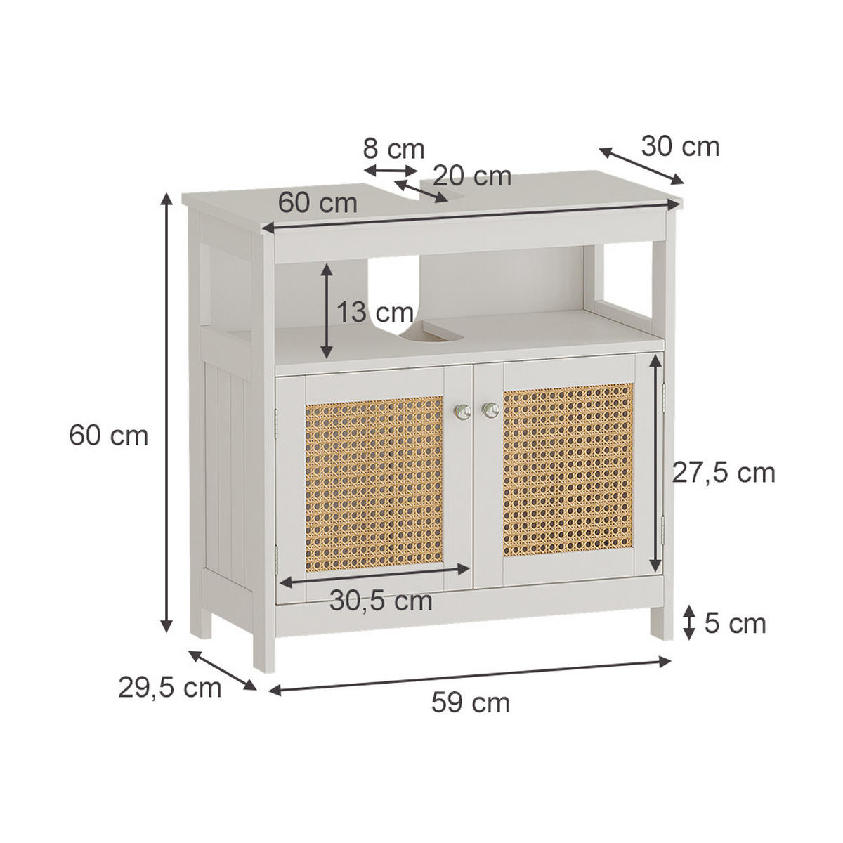 WASCHBECKENUNTERSCHRANK Rosario Weiß 60 x 60 cm mit 2 Türen und offenem Fach - Weiß, Holzwerkstoff (60/60/30cm) - Vicco