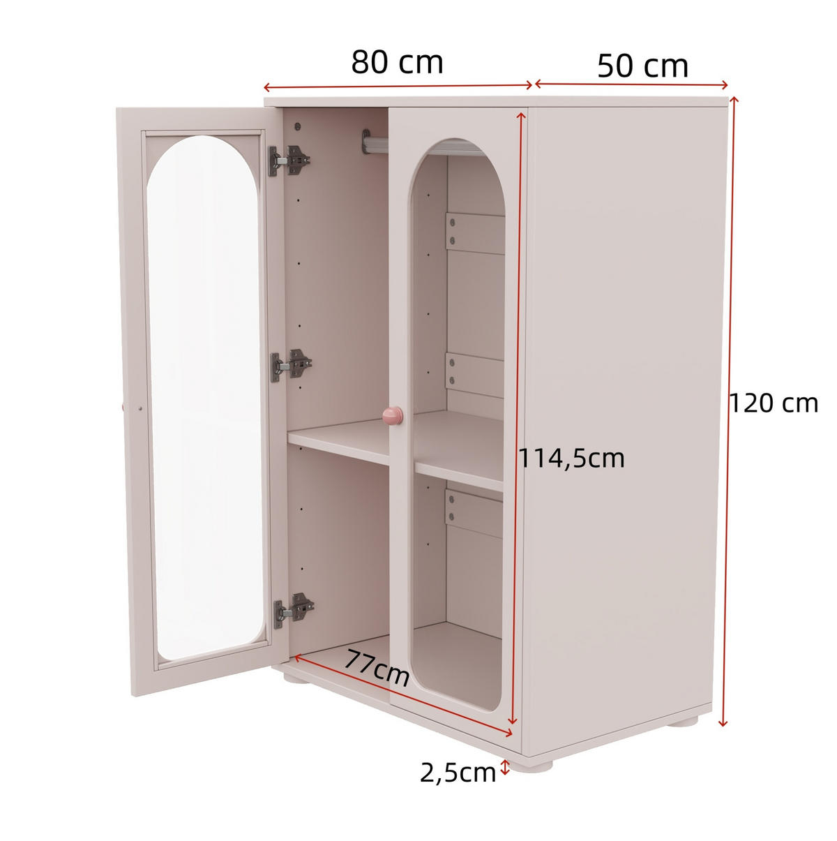 KLEIDERSCHRANK 160/50/120 cm in Babyrosa mit Acryl-Türen und verstellbaren Böden - Hellrosa, Holzwerkstoff (160/120/50cm) - BEAOK