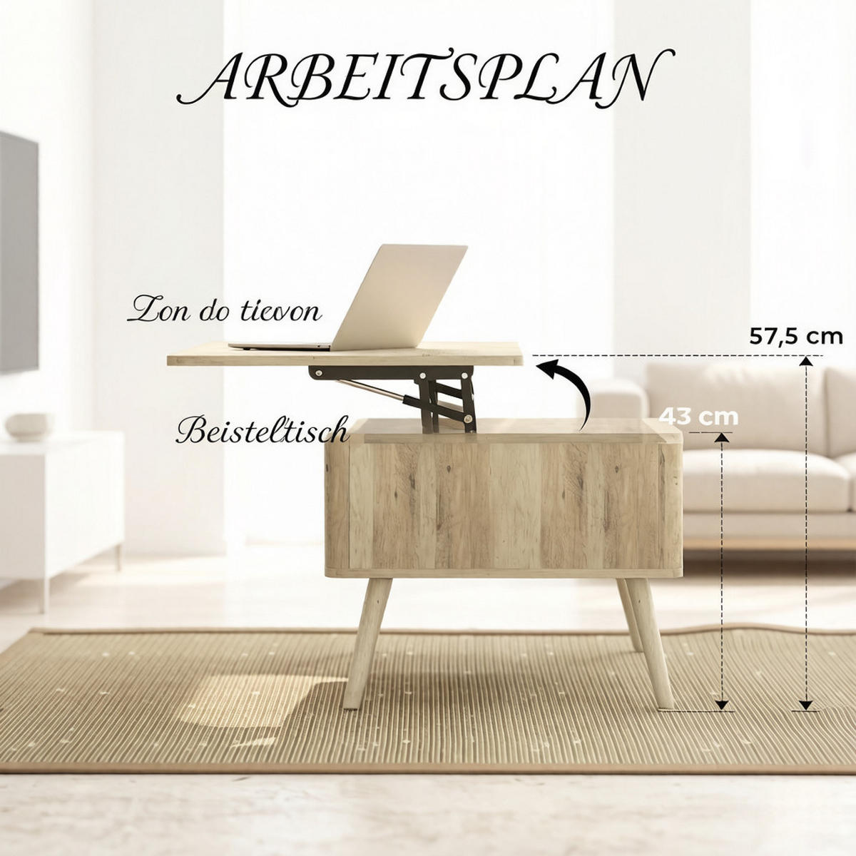 COUCHTISCH höhenverstellbar Eiche mit Stauraum - Eichefarben, Holz/Holzwerkstoff (91/56/43cm)
