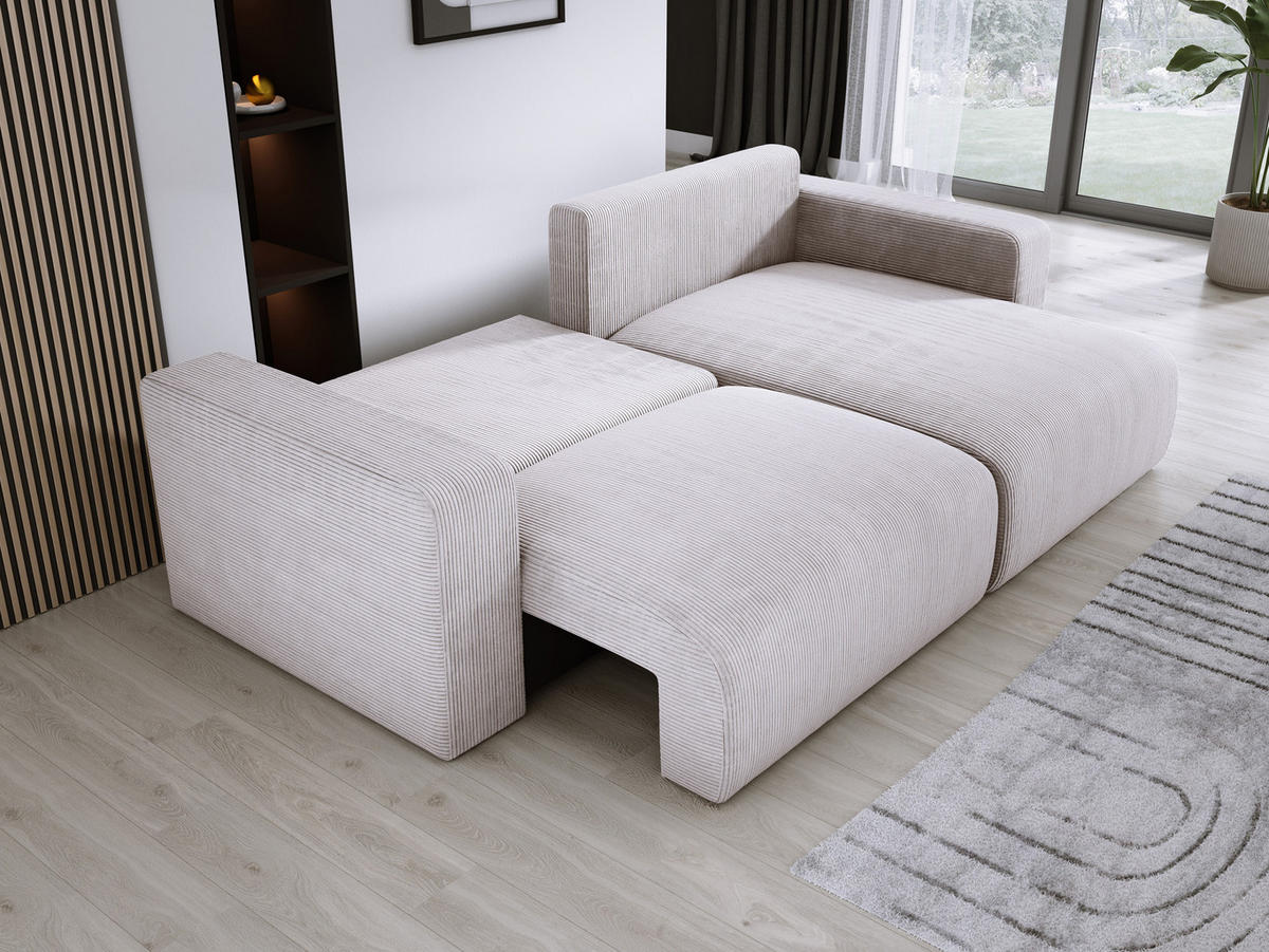 ECKSOFA Carl L-förmig Schlaffunktion und Bettkasten weicher Cordstoff flexibel stellbar lose Rückenkissen freistehend RECHTS 247x143x83cm Greige - Greige, Holz/Textil (247/143cm) - DomoHome
