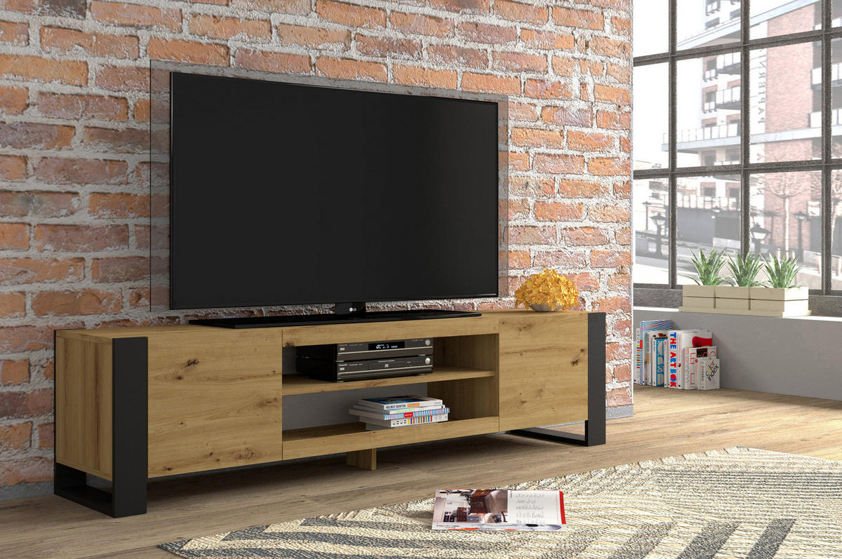 TV LOWBOARD Artisan, Schwarz 188/47/40 - Schwarz, Holzwerkstoff (188/47/40cm) - RAUMHIRSCH FURNITURE